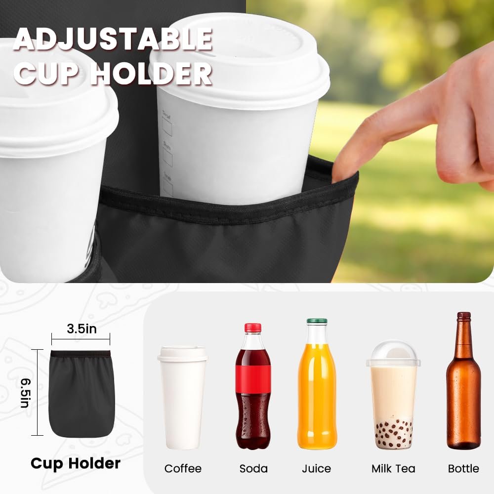 Logo Personalizzato Borsa Termica per Consegna Cibo con 4 Portabicchieri XXX-Large Marchio Bianco Mantiene Alimenti Caldi/Freddi per Catering con Porta Bevande Scaldavivande Commerciale Trasporto Spesa del Fornitore Nero