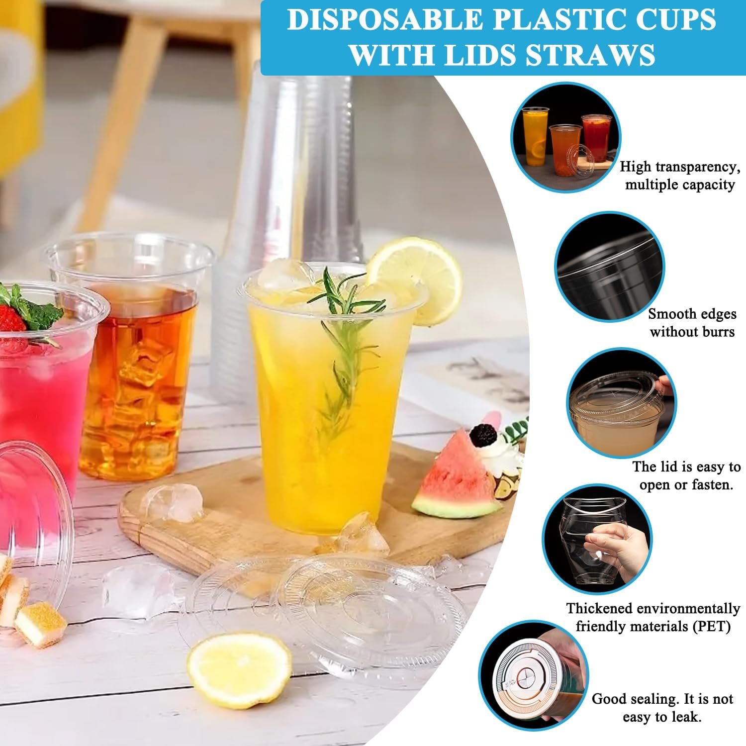 Logo Personalizzato Bicchieri Plastica Trasparente Monouso 12/16/20oz con Coperchi e Cannucce per Caffè Bevande Matrimoni Feste Aziende Marchio Bianco dal Produttore (20oz/600ml)