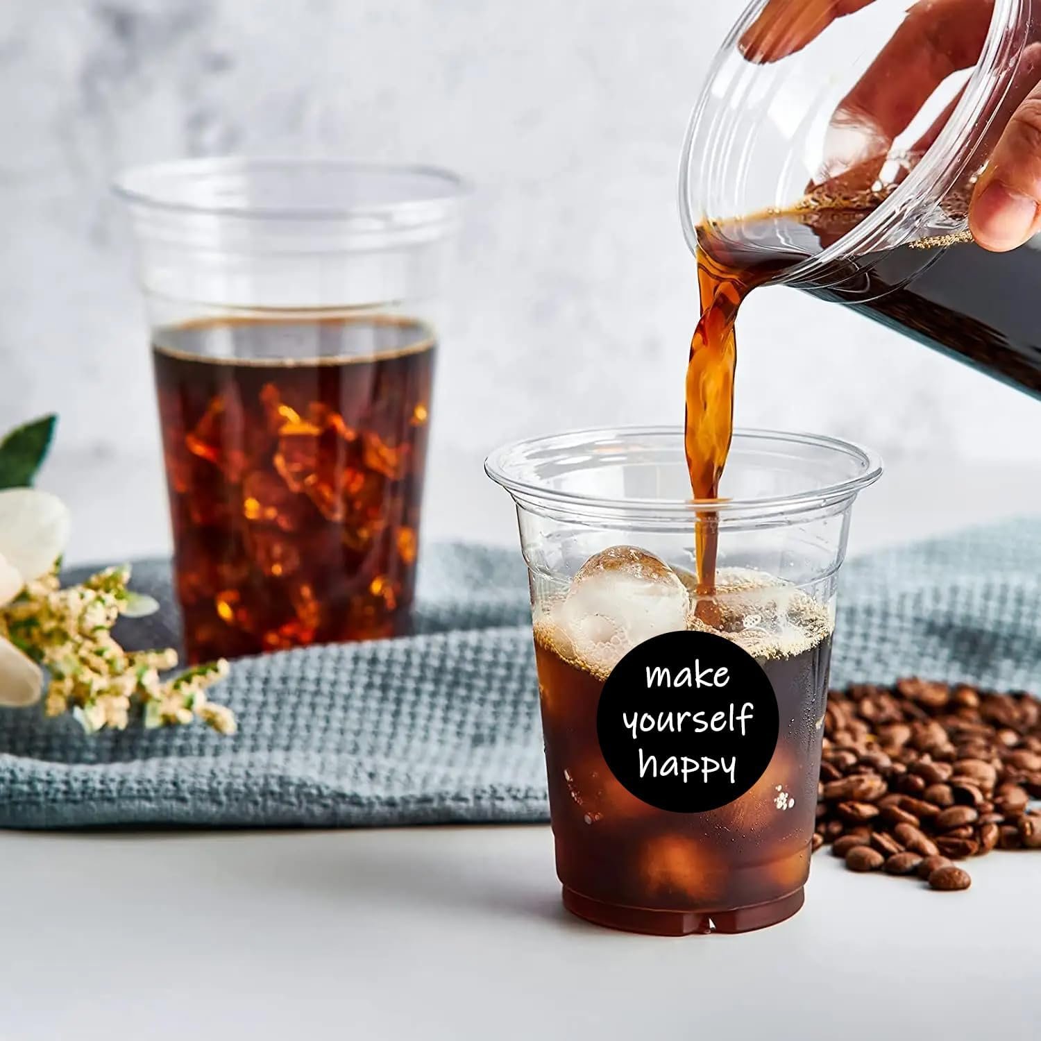 Logo Personalizzato Bicchieri Plastica Trasparente Monouso 12/16/20oz con Coperchi e Cannucce per Caffè Bevande Matrimoni Feste Aziende Marchio Bianco dal Produttore (20oz/600ml)