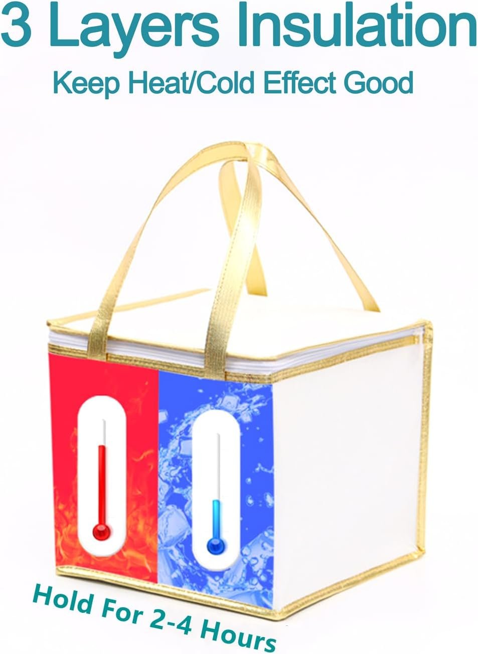 Marchio Bianco 2 Pezzi Borse Termiche Isolanti Riutilizzabili con Cerniera in Foglio Alluminio 26x26x26 cm per Picnic Torte Frutta Bevande e Consegna Takeaway Pizza con Logo Personalizzato dal Produttore