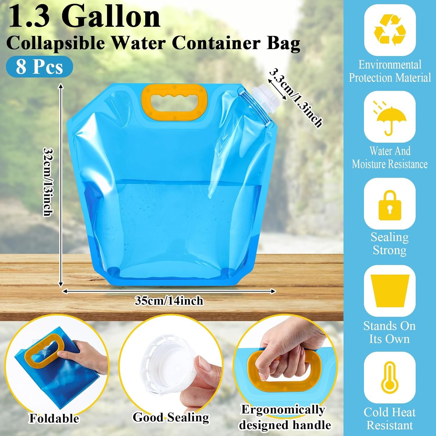 Produttore Borse Collassabili per Stoccaggio Acqua da 1,3 Galloni Confezione da 8 Contenitori Emergenza Tanica Plastica Congelabile Pieghevole per Camping Sport Outdoor (Blu) con Logo Personalizzato Marchio Bianco