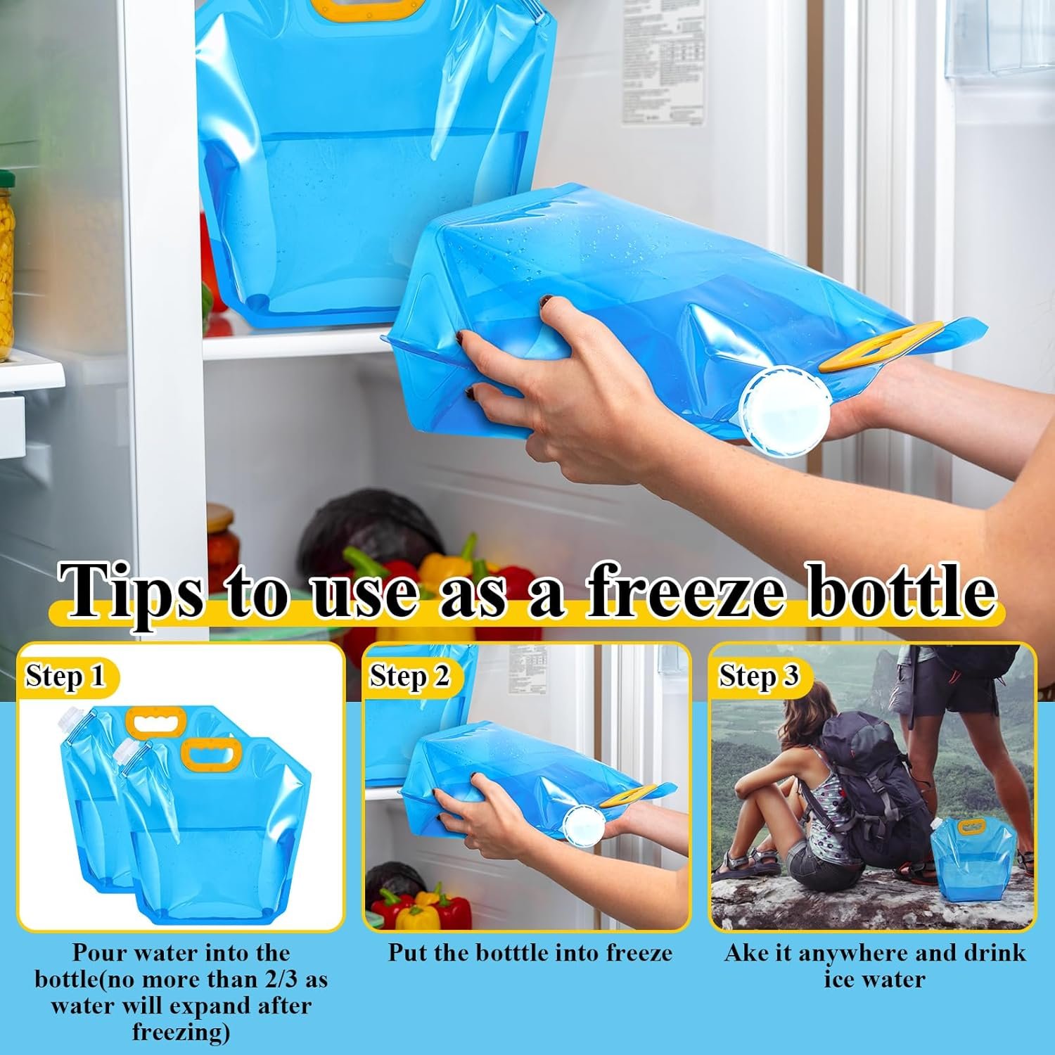 Produttore Borse Collassabili per Stoccaggio Acqua da 1,3 Galloni Confezione da 8 Contenitori Emergenza Tanica Plastica Congelabile Pieghevole per Camping Sport Outdoor (Blu) con Logo Personalizzato Marchio Bianco