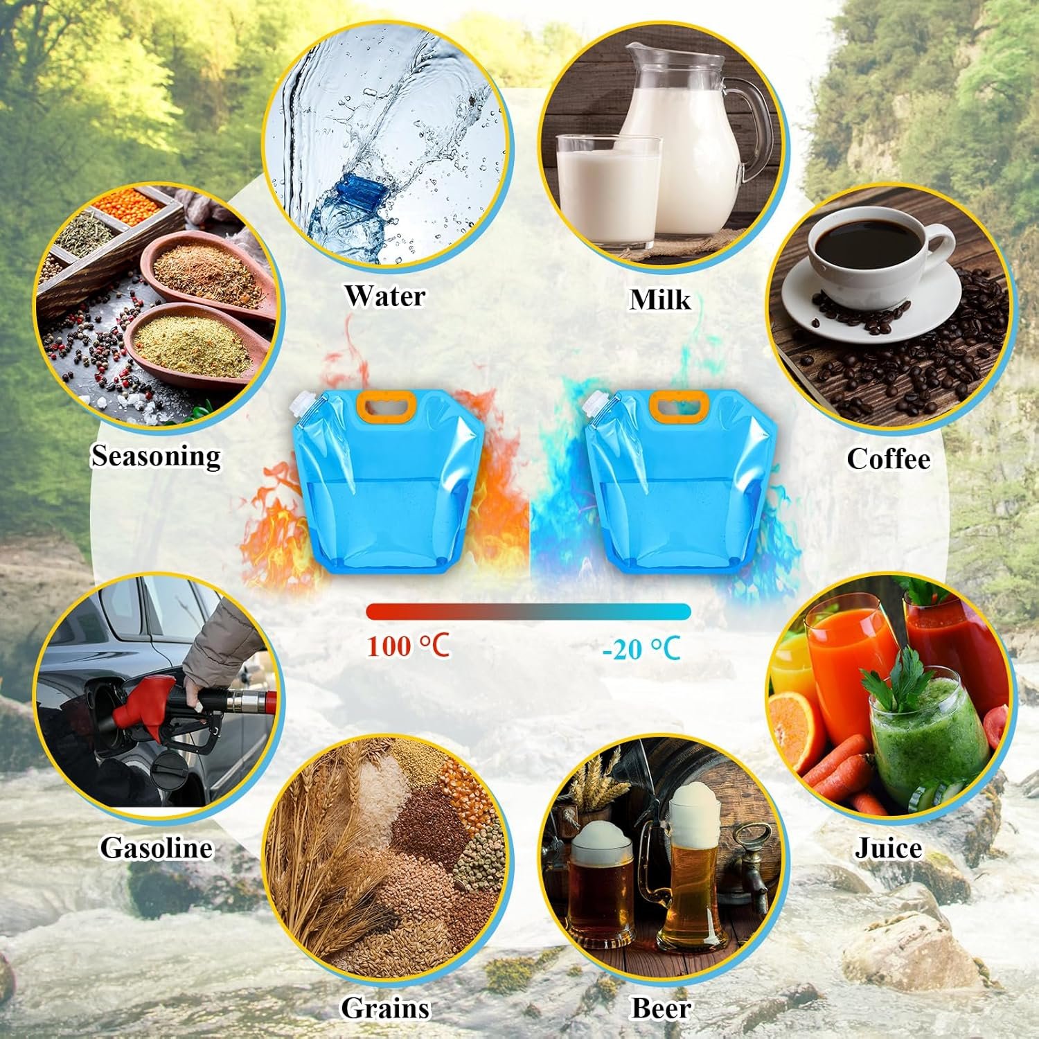 Produttore Borse Collassabili per Stoccaggio Acqua da 1,3 Galloni Confezione da 8 Contenitori Emergenza Tanica Plastica Congelabile Pieghevole per Camping Sport Outdoor (Blu) con Logo Personalizzato Marchio Bianco