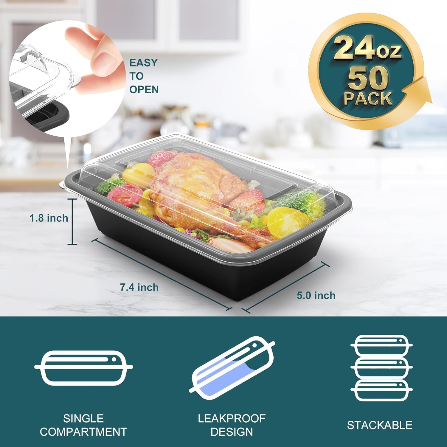Contenitori per Preparazione Pasti Marchio Bianco 50 Pezzi Extra Spessi con Coperchi del Produttore monouso riutilizzabili in plastica bento pranzo senza BPA impilabili adatti microonde/lavastoviglie/congelatore 24 oz con Logo Personalizzato