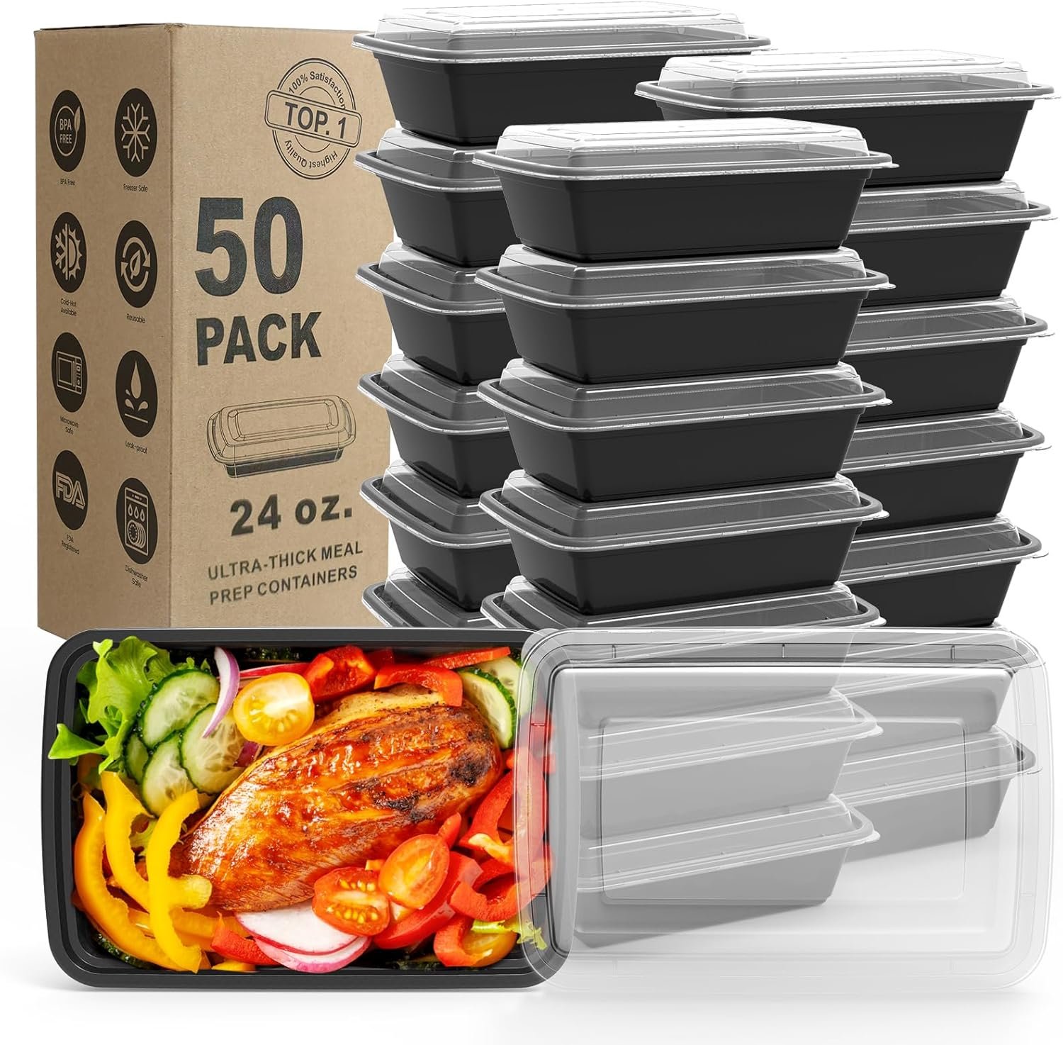 Contenitori per Preparazione Pasti Marchio Bianco 50 Pezzi Extra Spessi con Coperchi del Produttore monouso riutilizzabili in plastica bento pranzo senza BPA impilabili adatti microonde/lavastoviglie/congelatore 24 oz con Logo Personalizzato