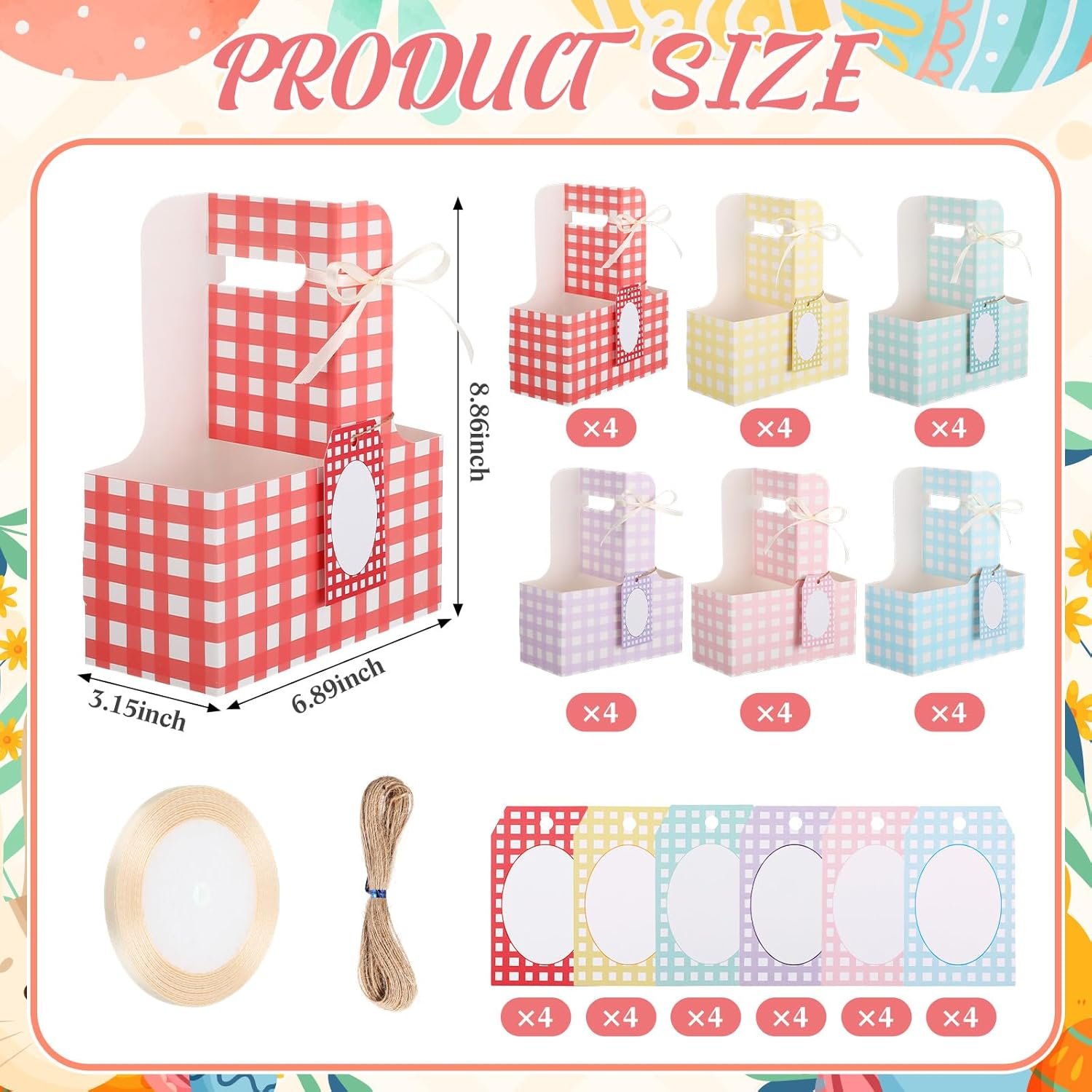 Logo Personalizzato 24 Set Portabevande per 2 Bicchieri con Manici Gingham Pasquale Pastello Produttore Articoli Feste Regali Donne Matrimoni Compleanni Marchio Bianco