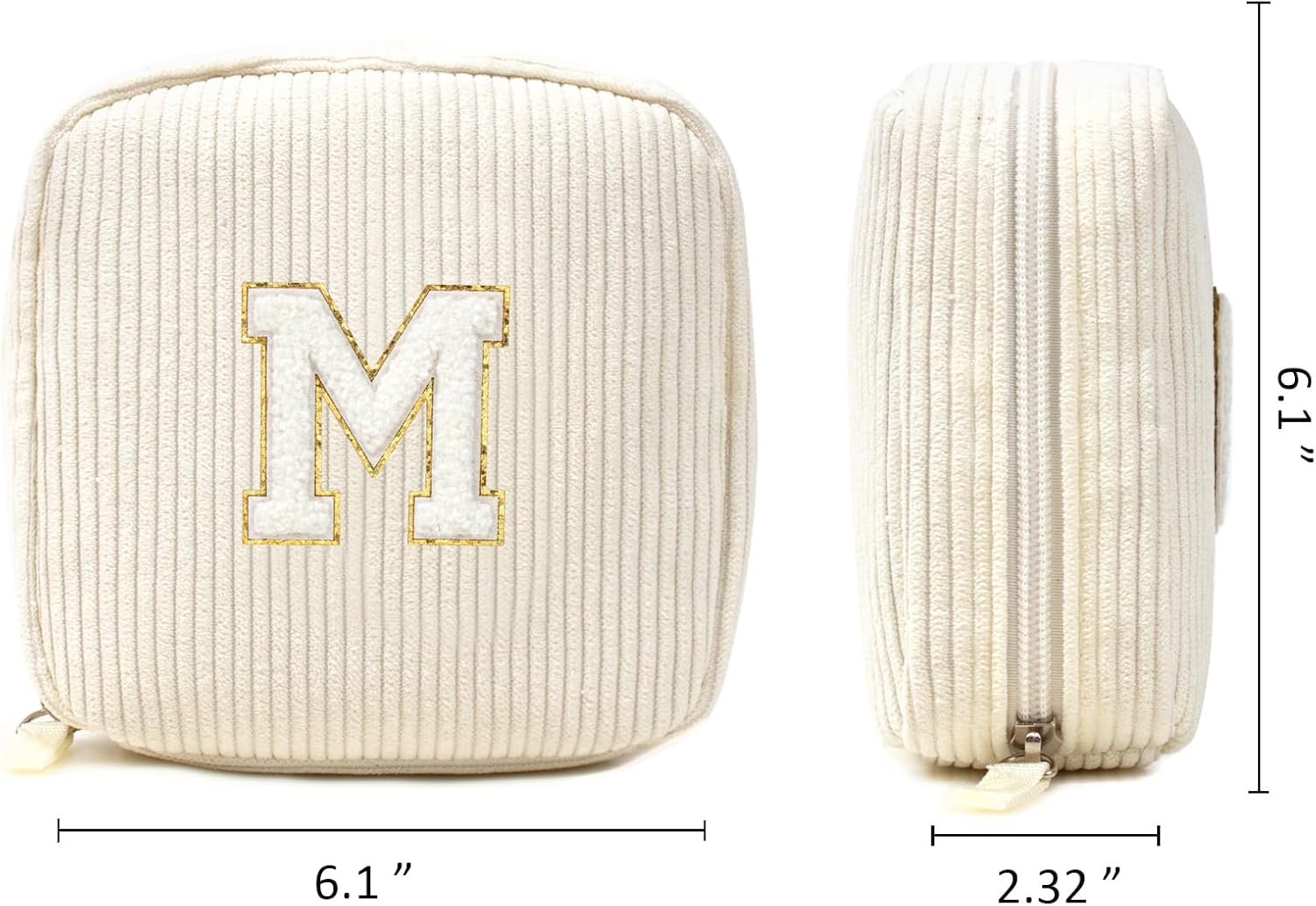 Marchio Bianco Borsa Trucco Piccola con Monogramma Iniziale Corduroy Preppy Borsa Viaggio Necessaire Pochette Carina Regali Compleanno per Donne Mamma Fidanzata Moglie Sorella Insegnante Damigella con Logo Personalizzato dal Produttore