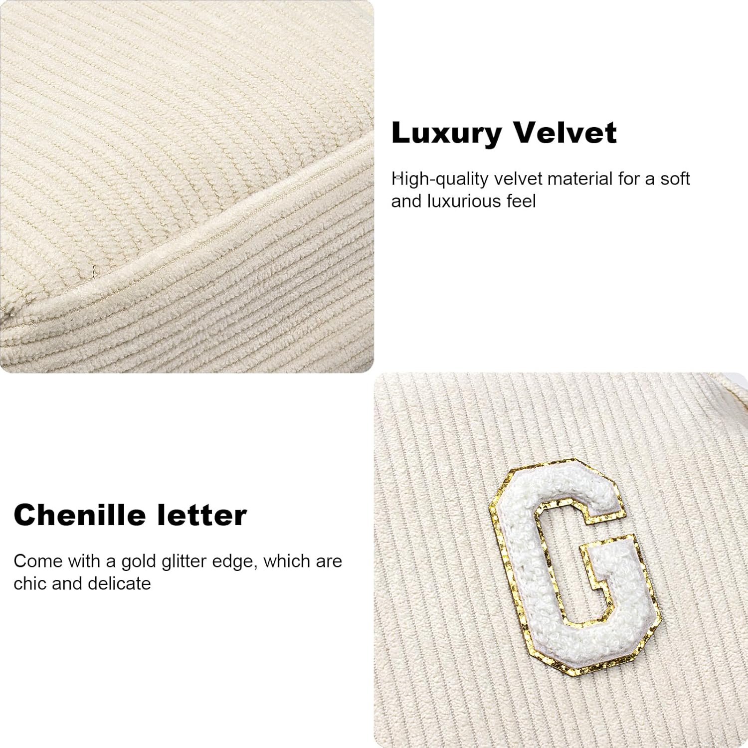 Marchio Bianco Borsa Trucco Piccola con Monogramma Iniziale Corduroy Preppy Borsa Viaggio Necessaire Pochette Carina Regali Compleanno per Donne Mamma Fidanzata Moglie Sorella Insegnante Damigella con Logo Personalizzato dal Produttore