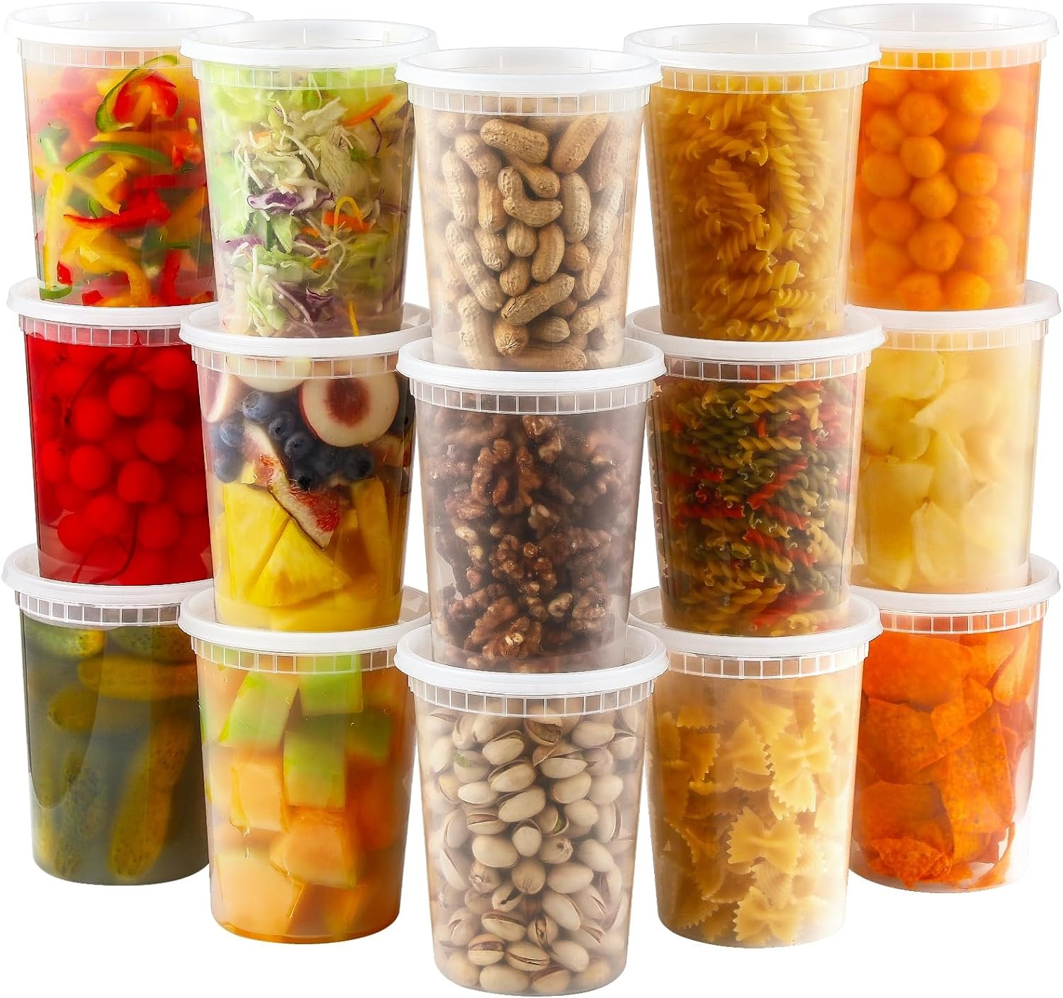 Marchio Bianco 20 Set Contenitori Deli in Plastica da 32 oz con Coperchi Ermetici con Logo Personalizzato Sicuri per Congelatore/Lavastoviglie/Microonde per Zuppe Asporto Preparazione Pasti dal Produttore