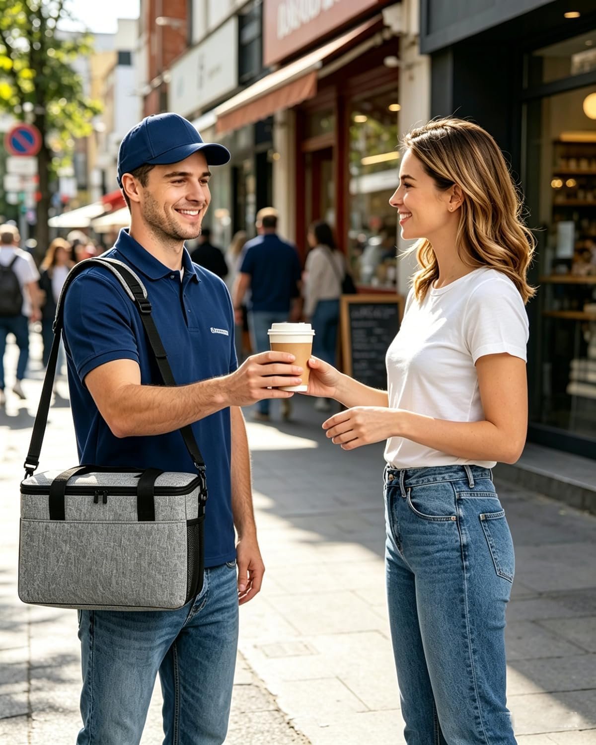 Fornitore portabevande portatili con logo personalizzato per autisti DoorDash Grubhub Postmates portabicchieri riutilizzabile con maniglia marchio bianco