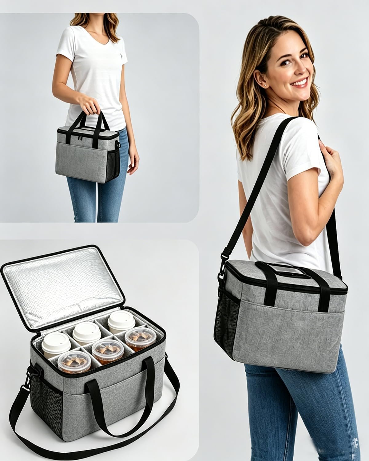 Fornitore portabevande portatili con logo personalizzato per autisti DoorDash Grubhub Postmates portabicchieri riutilizzabile con maniglia marchio bianco