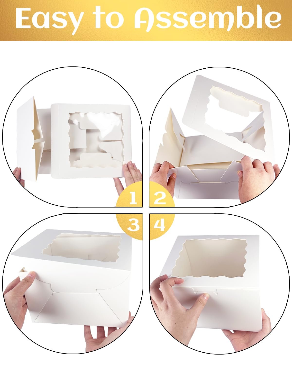 Produttore Scatole per Torte Bianche 8x8x5 con Logo Personalizzato 4 Set con Finestra e 4 Set Basi Rotonde Bianche 8