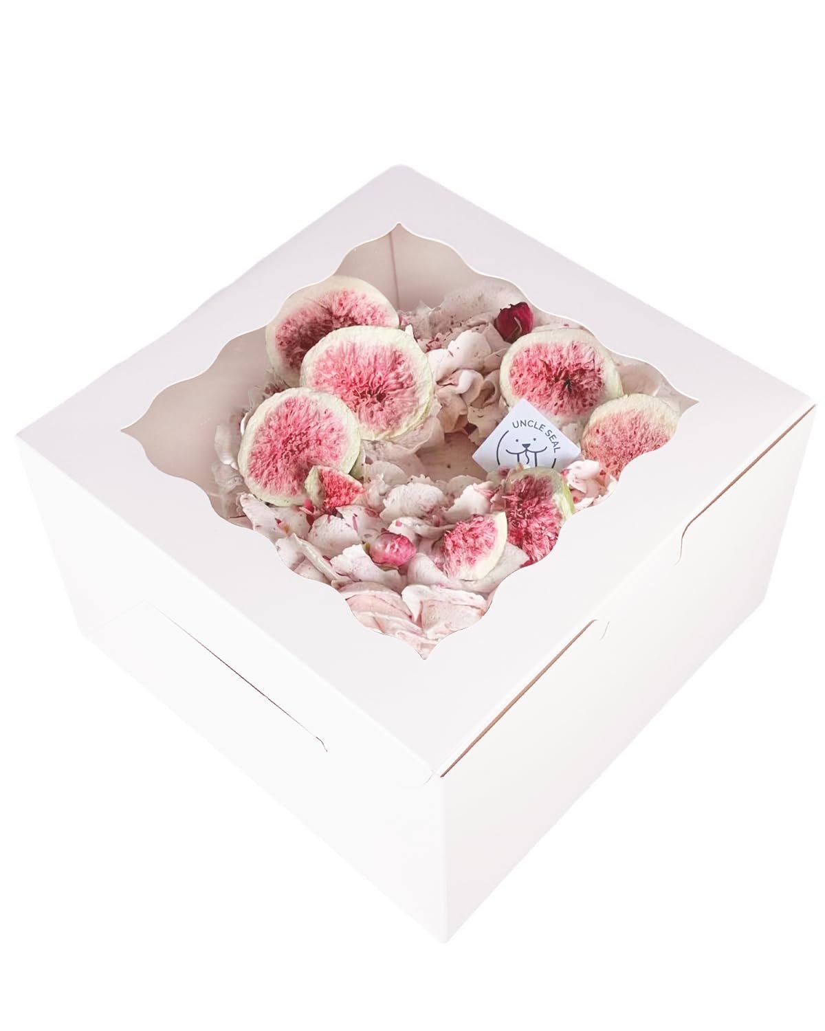 Produttore Scatole per Torte Bianche 8x8x5 con Logo Personalizzato 4 Set con Finestra e 4 Set Basi Rotonde Bianche 8