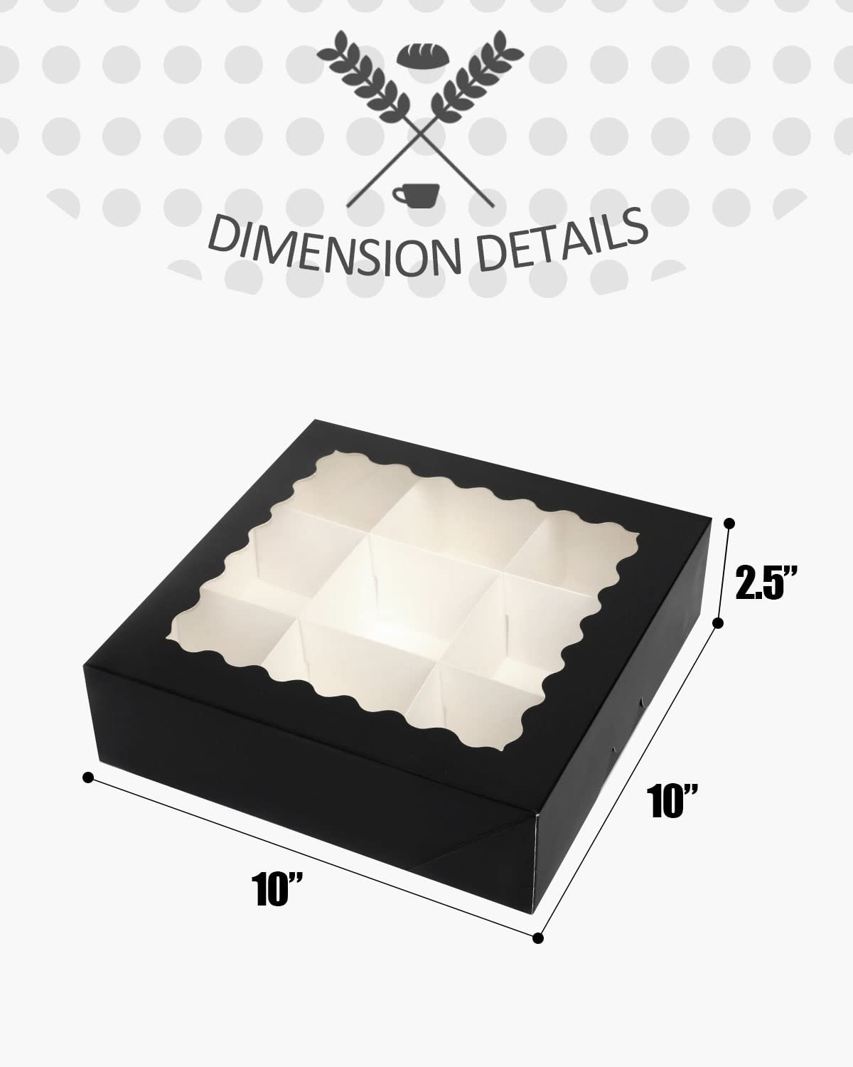 Marchio Bianco Scatole Pop-Up Automatiche Nere con Finestra 10x10x2.5 pollici 30 Pezzi per Torte Biscotti Donut Pasticceria Logo Personalizzato Produttore