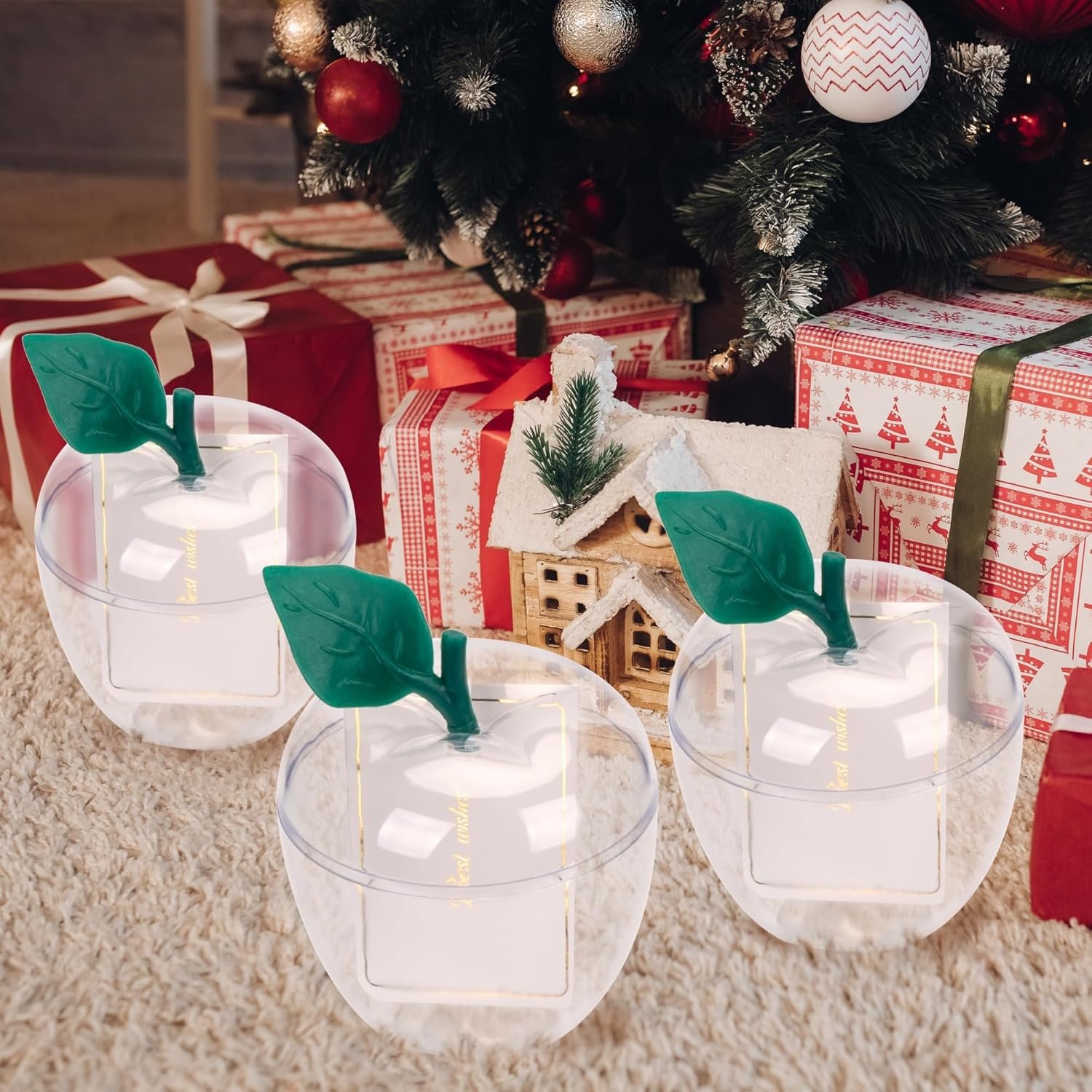 Produttore Contenitori Mela Trasparenti Grandi con Carte Bianche e Logo Personalizzato Scatola Regalo Plastica Barattolo Caramelle per Regali Insegnanti Ritorno Scuola Bomboniere Matrimonio Decorazioni Natale Marchio Bianco Confezione da 2