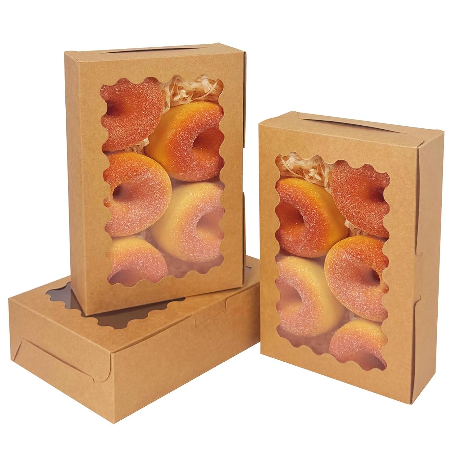 Fornitore Scatole per Biscotti Marrone con Finestra 9x6x2.5 Pollici 15 Pezzi Logo Personalizzato per Macaron Pasticceria Marchio Bianco