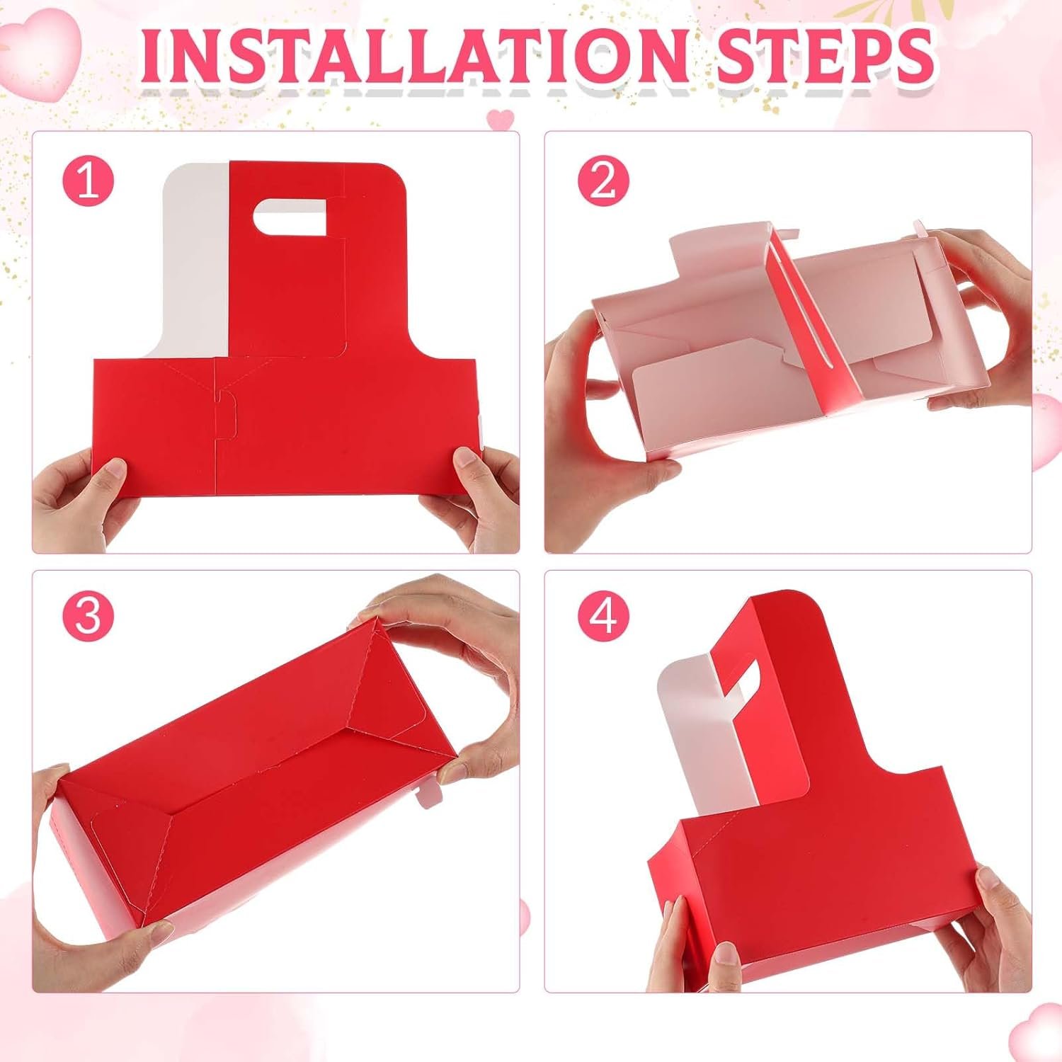 Produttore Portabicchieri per 2 Tazze con Logo Personalizzato Confezione da 50 con Manico in Cartone Kraft Portatile per Bevande Calde e Fredde con Corda e Cartolina Cuore Marchio Bianco (Rosso Rosa)