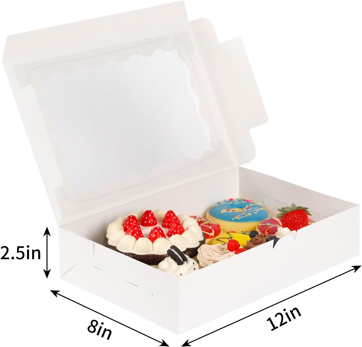 Logo Personalizzato 15 pz Scatole per Biscotti e Pasticceria 12x8x2.5 Pollici con Finestra dal Fornitore per Fragole Ricoperte di Cioccolato Torte Crostate Muffin Ciambelle Paste Marchio Bianco
