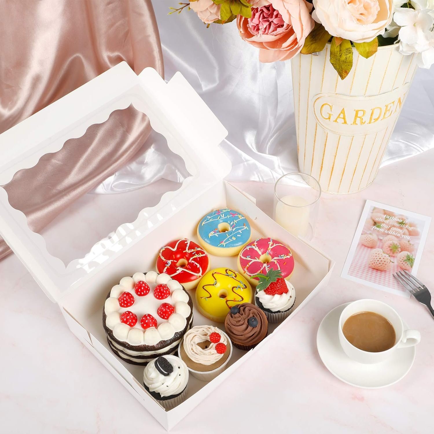 Logo Personalizzato 15 pz Scatole per Biscotti e Pasticceria 12x8x2.5 Pollici con Finestra dal Fornitore per Fragole Ricoperte di Cioccolato Torte Crostate Muffin Ciambelle Paste Marchio Bianco