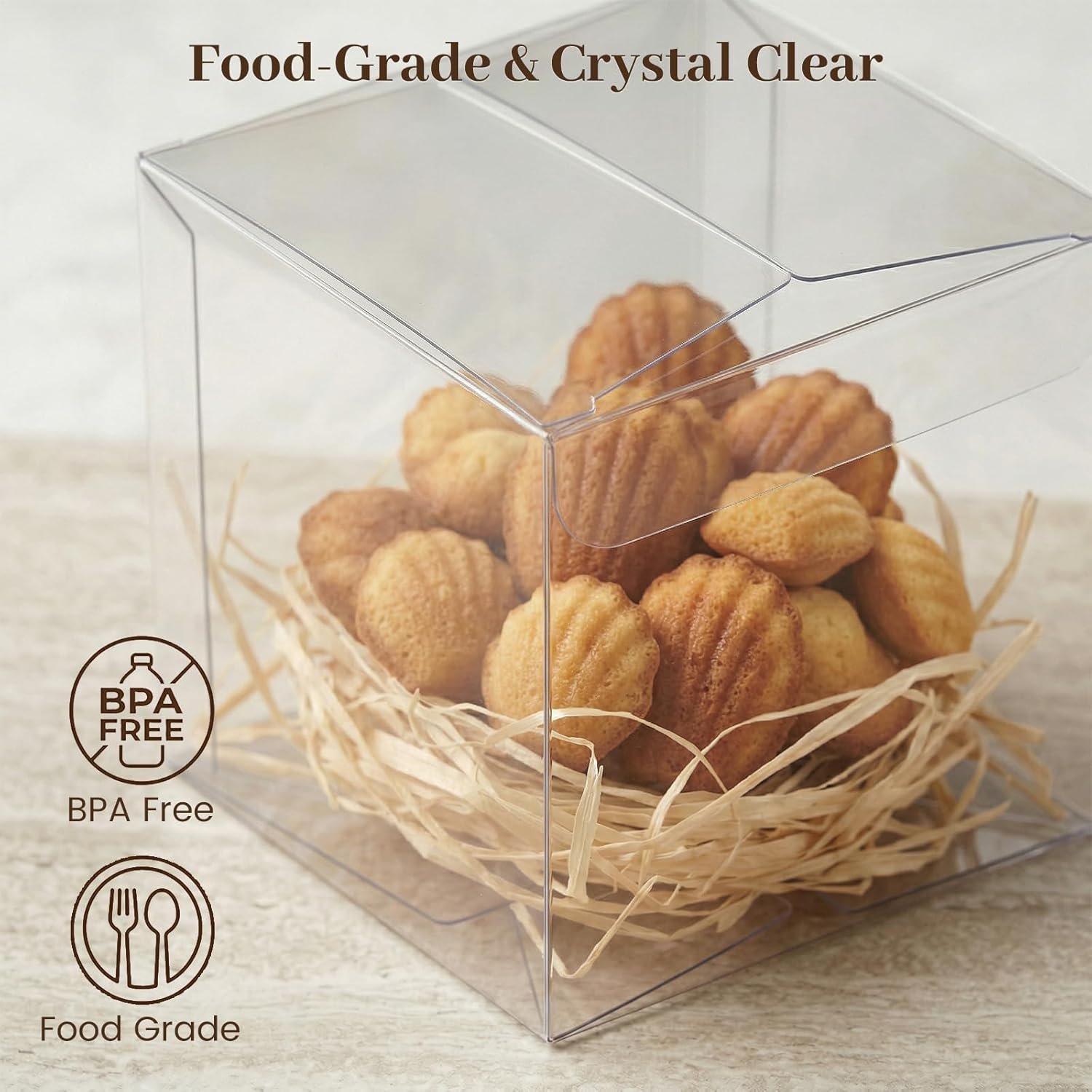 Fornitore 45 Scatole Cubo Trasparenti Grandi 3x3x3 Pollici Plastica con Logo Personalizzato per Caramelle Biscotti Mini Cupcakes Matrimoni Compleanni Baby Shower Marchio Bianco