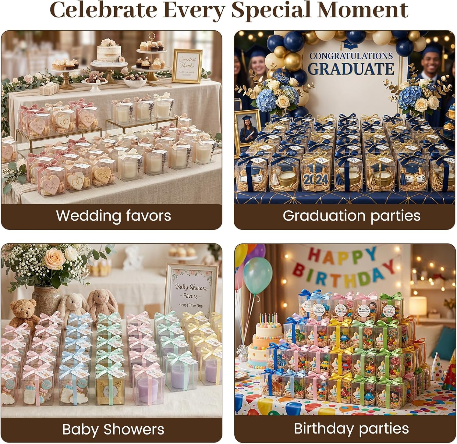 Fornitore 45 Scatole Cubo Trasparenti Grandi 3x3x3 Pollici Plastica con Logo Personalizzato per Caramelle Biscotti Mini Cupcakes Matrimoni Compleanni Baby Shower Marchio Bianco