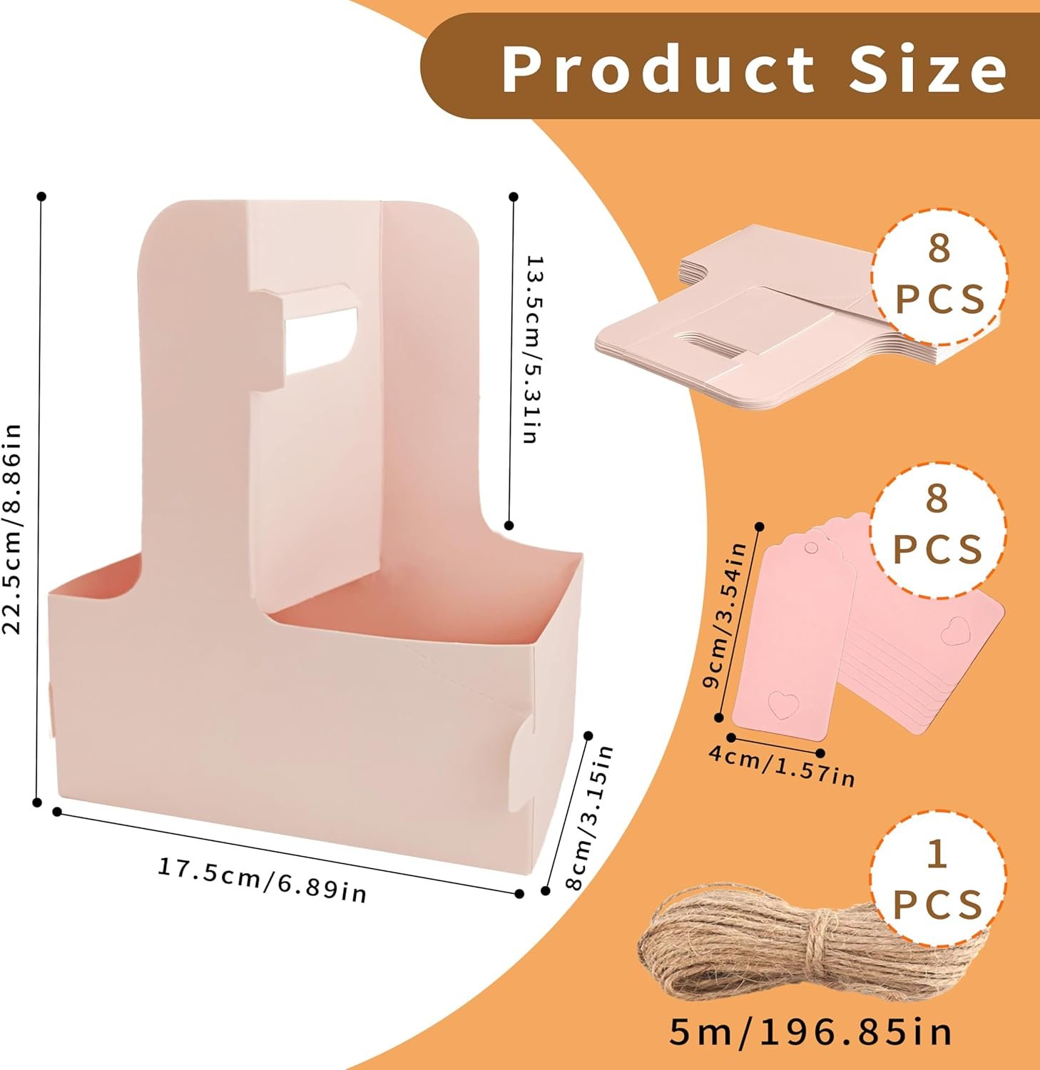 Portatazza 2 Tazze con Logo Personalizzato - Confezione 8 in Cartone con Maniglia dal Produttore per Bevande Calde Fredde Nastro e Biglietto Consegne Bouquet Rosa Marchio Bianco