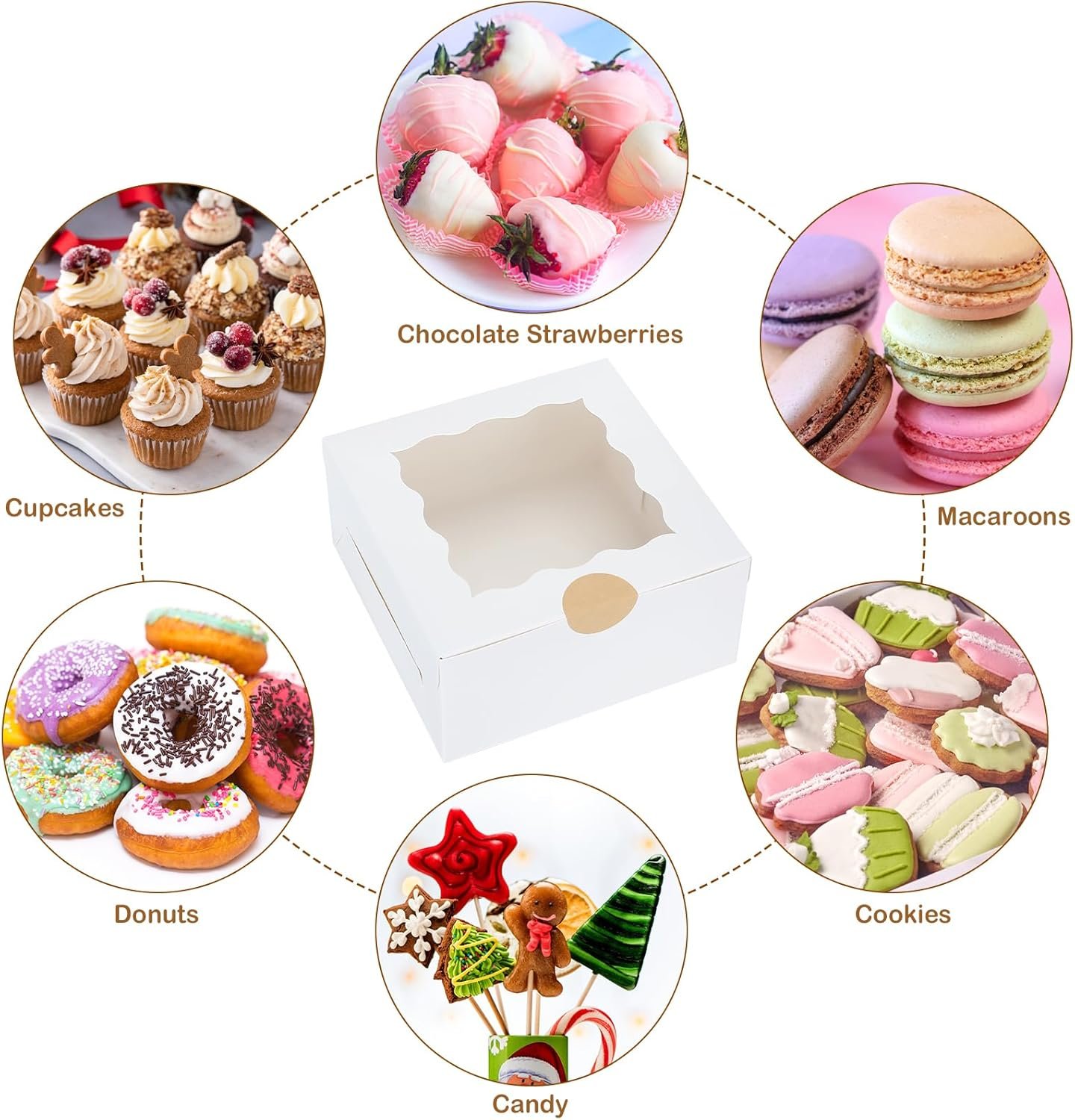 Produttore scatole pasticceria bianche con finestra logo personalizzato 30 pezzi 6 x 6 x 3 pollici cartoncino bianco per biscotti pasticceria fragole macaron marchio bianco