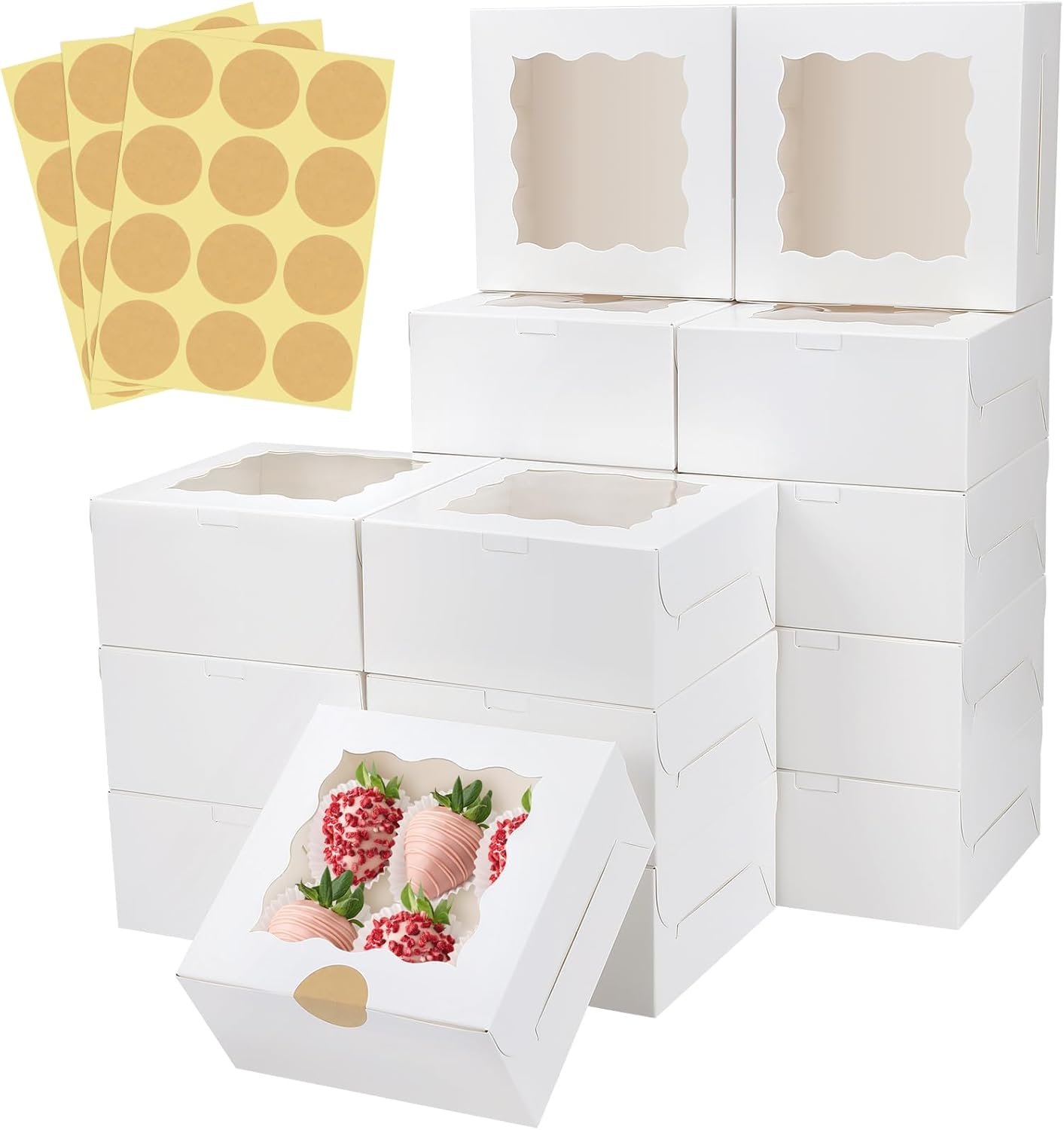 Produttore scatole pasticceria bianche con finestra logo personalizzato 30 pezzi 6 x 6 x 3 pollici cartoncino bianco per biscotti pasticceria fragole macaron marchio bianco