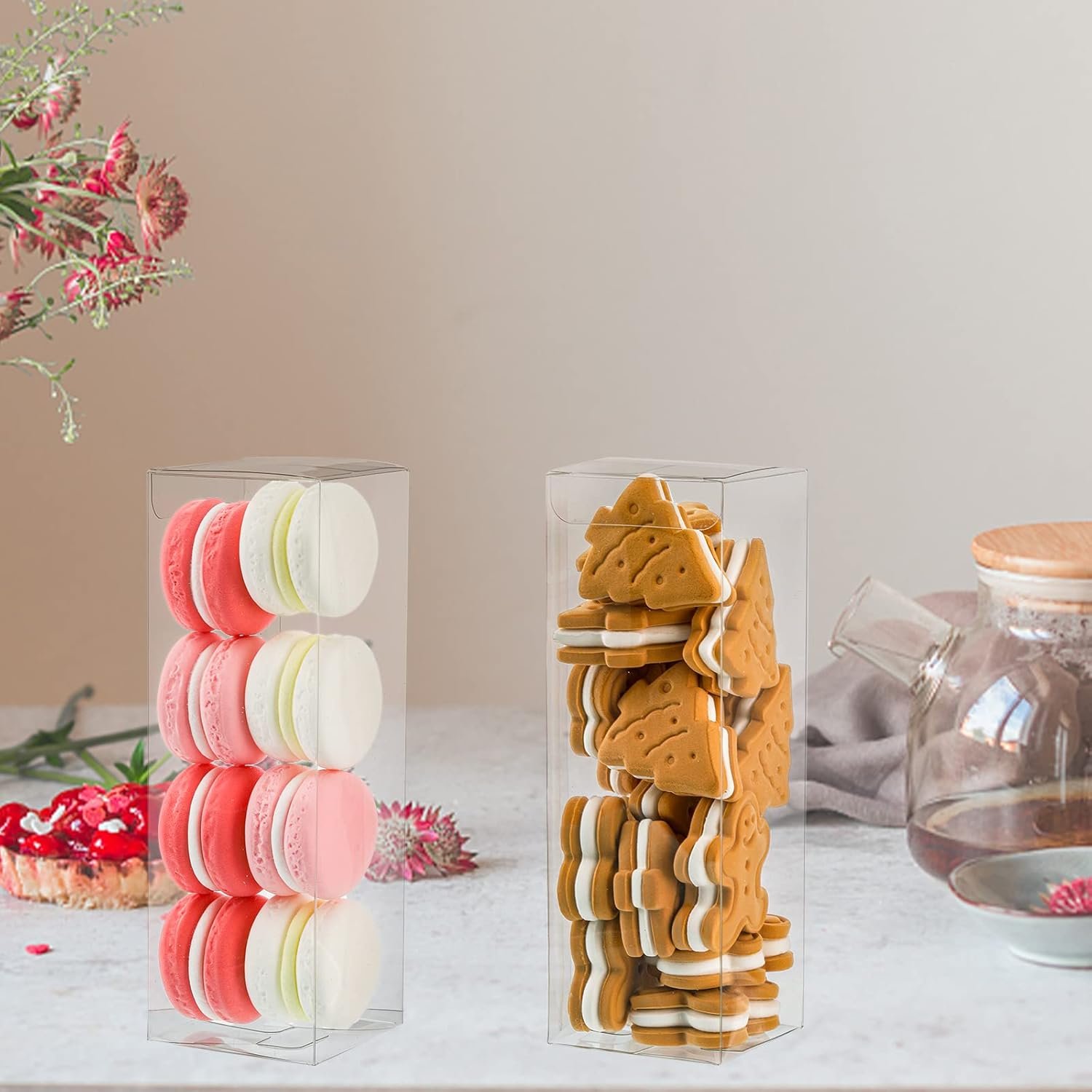 Produttore Scatole Trasparenti Cubo 80 Pezzi 2 x 2 x 6 Pollici con Logo Personalizzato per Bomboniere Caramelle Macaron Cioccolato Nozze Compleanni Bridal Shower Marchio Bianco