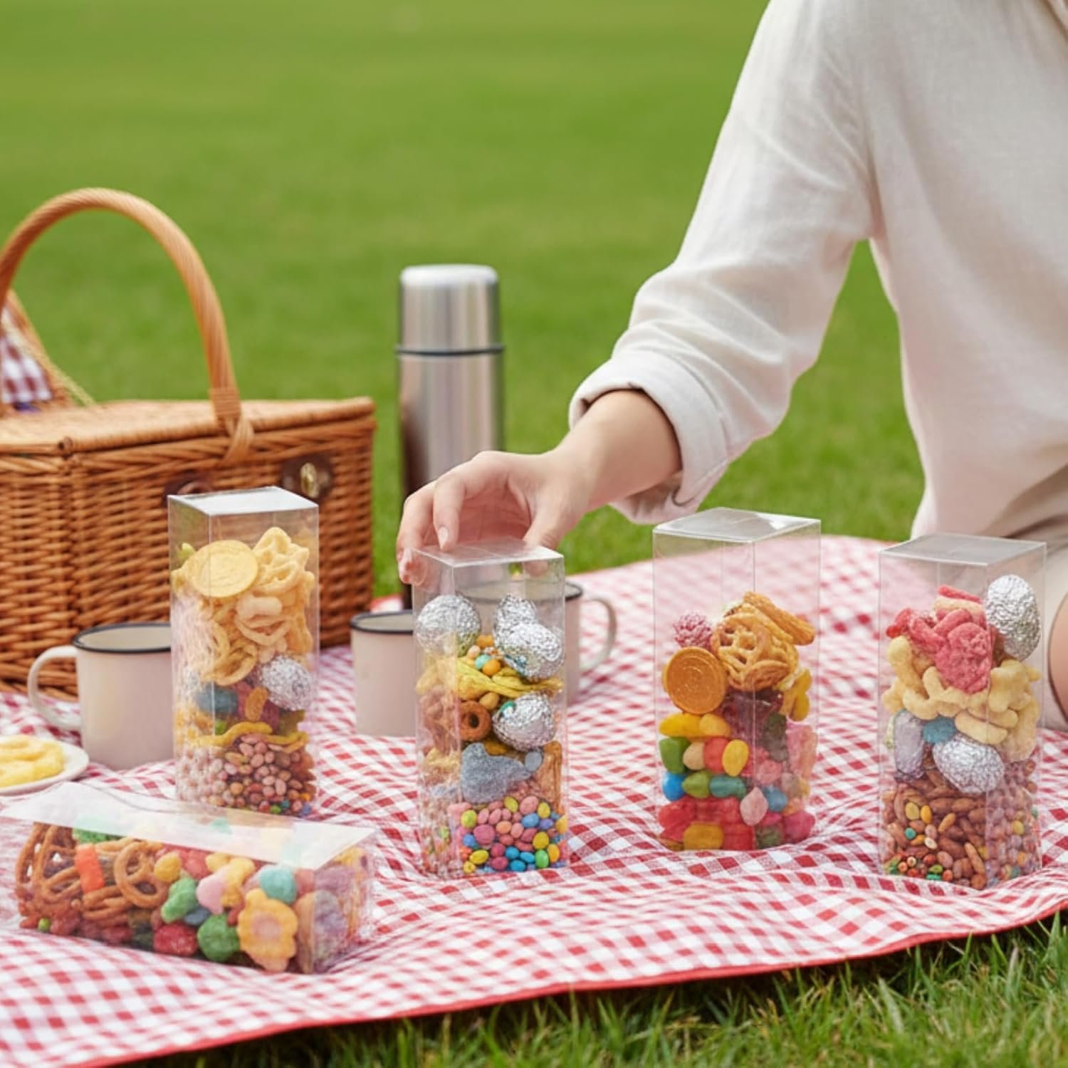 Produttore Scatole Trasparenti Cubo 80 Pezzi 2 x 2 x 6 Pollici con Logo Personalizzato per Bomboniere Caramelle Macaron Cioccolato Nozze Compleanni Bridal Shower Marchio Bianco