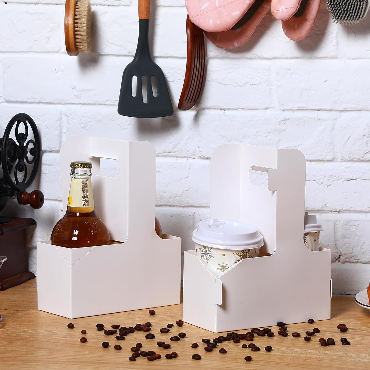 Marchio Bianco Portabevande 2 Tazze con Maniglia 60 Pz 6.9 x 3.2 x 8.9 Inch in Cartone con Logo Personalizzato per Bevande Calde e Fredde da Asporto Caffè Ristorante Matrimonio Consegna Cibo Bianco dal Produttore