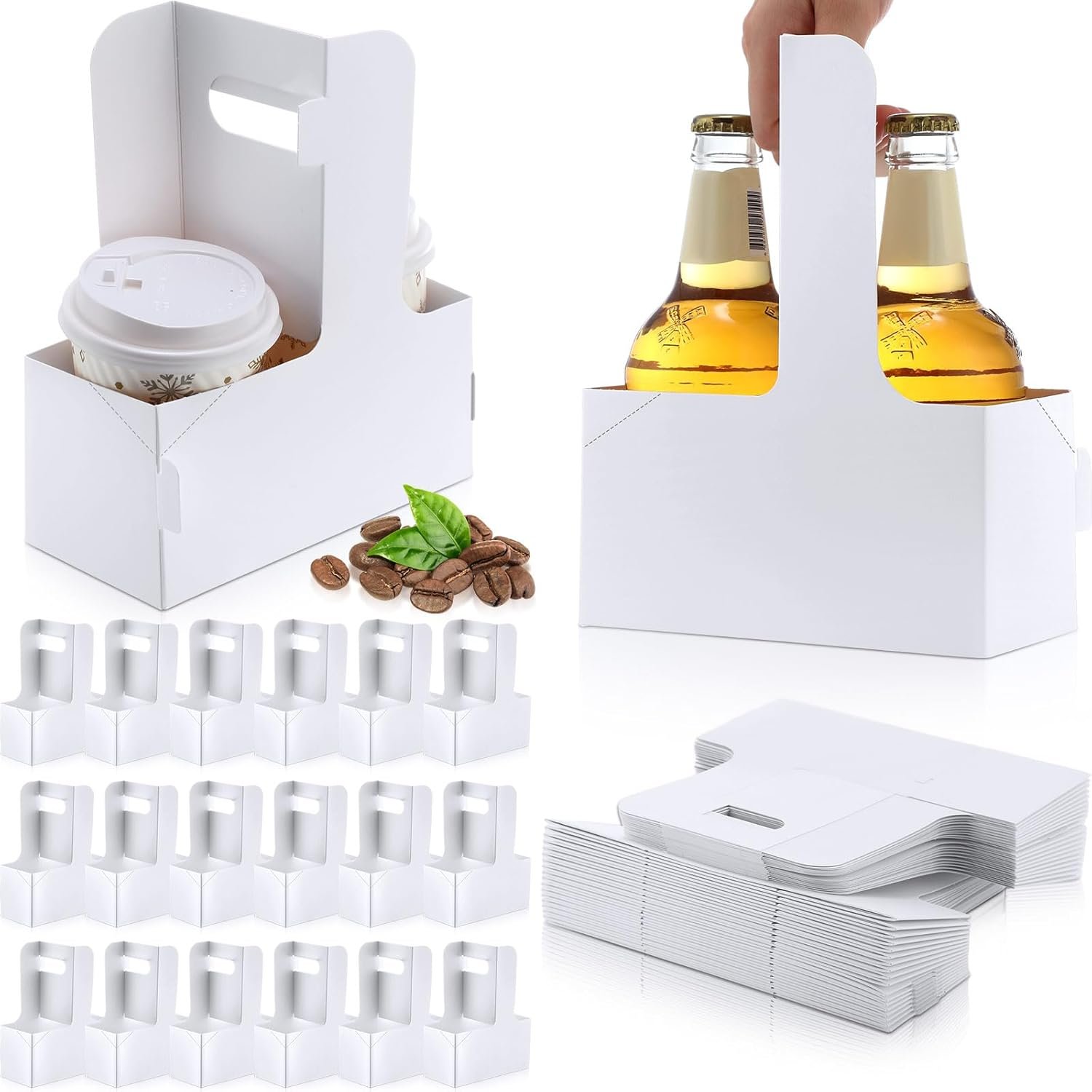 Marchio Bianco Portabevande 2 Tazze con Maniglia 60 Pz 6.9 x 3.2 x 8.9 Inch in Cartone con Logo Personalizzato per Bevande Calde e Fredde da Asporto Caffè Ristorante Matrimonio Consegna Cibo Bianco dal Produttore