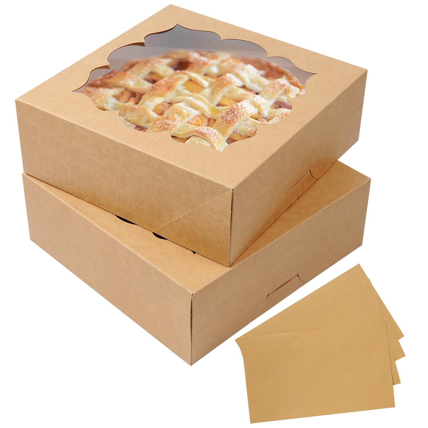 Logo Personalizzato Confezione da 20 Scatole per Crostate Torte Pasticceria 9x9x3 pollici con Finestra Marchio Bianco Biscotti Donuts Fragole Ricoperte di Cioccolato Bomboniere Festa della Mamma Fornitore Marrone