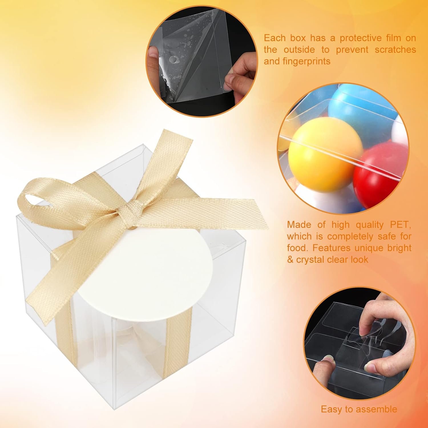 Marchio Bianco 60 Scatole Trasparenti 3x3x3 Pollici PET per Bomboniere Matrimonio Baby Shower con Coperchio Fabbrica Logo Personalizzato