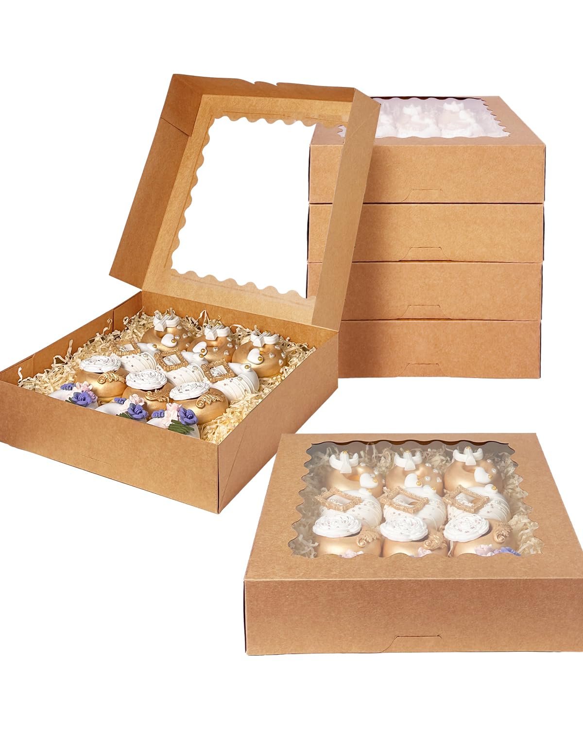 Logo Personalizzato Scatole Portatorte Marroni Pop-Up 20 Pezzi 12x12x3 Pollici con Finestra Facili da Assemblare Marchio Bianco Produttore