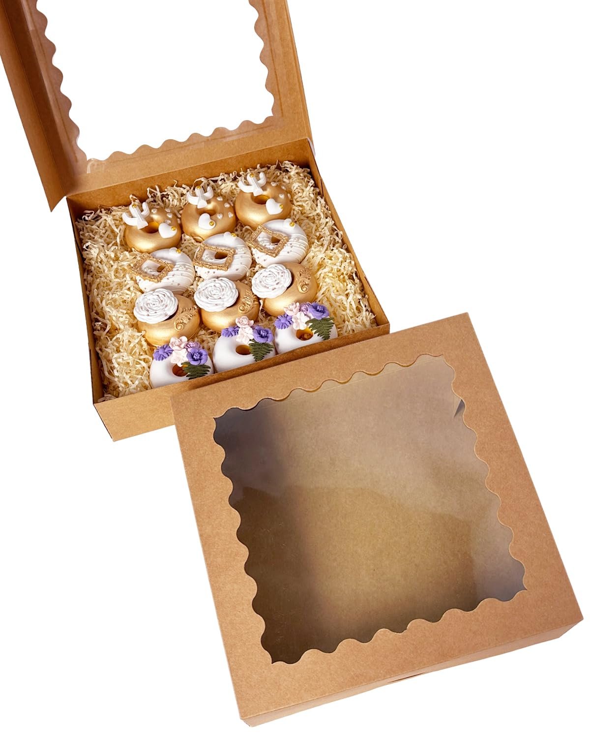 Logo Personalizzato Scatole Portatorte Marroni Pop-Up 20 Pezzi 12x12x3 Pollici con Finestra Facili da Assemblare Marchio Bianco Produttore