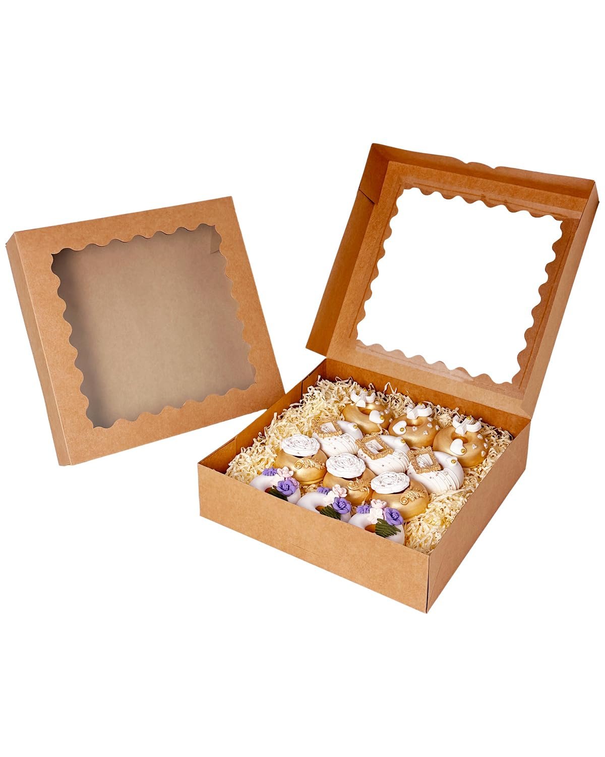 Logo Personalizzato Scatole Portatorte Marroni Pop-Up 20 Pezzi 12x12x3 Pollici con Finestra Facili da Assemblare Marchio Bianco Produttore
