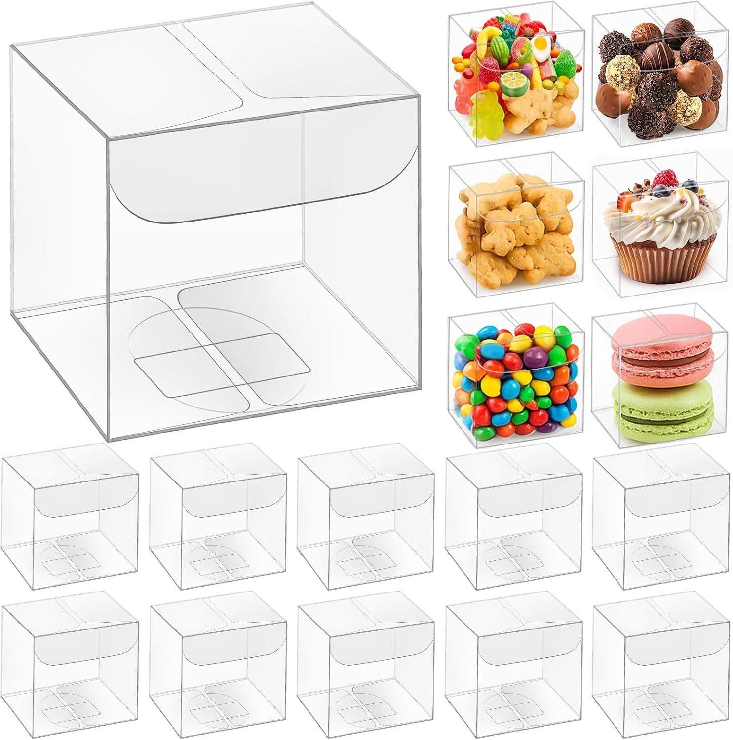 Logo Personalizzato 200 pz 2 x 2 x 2 Pollici Scatole Trasparenti Piccole per Confetti Macaron Marchio Bianco Cubi Plastica Festa Compleanno Matrimonio Baby Shower Produttore