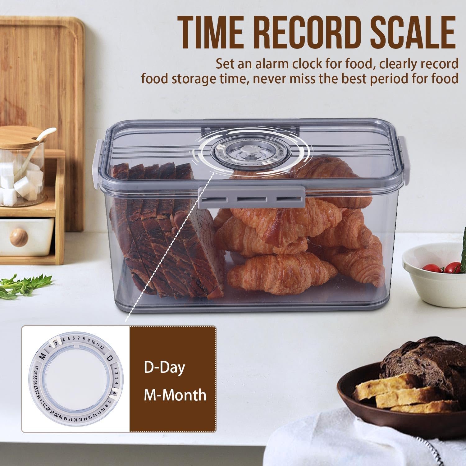 Logo Personalizzato Portapane Ermetico per Bancone Cucina con Registrazione Tempo, Contenitore con Coperchio Marchio Bianco per Pane Fatto in Casa Toast Bagel Ciambelle e Biscotti Grigio dal Produttore