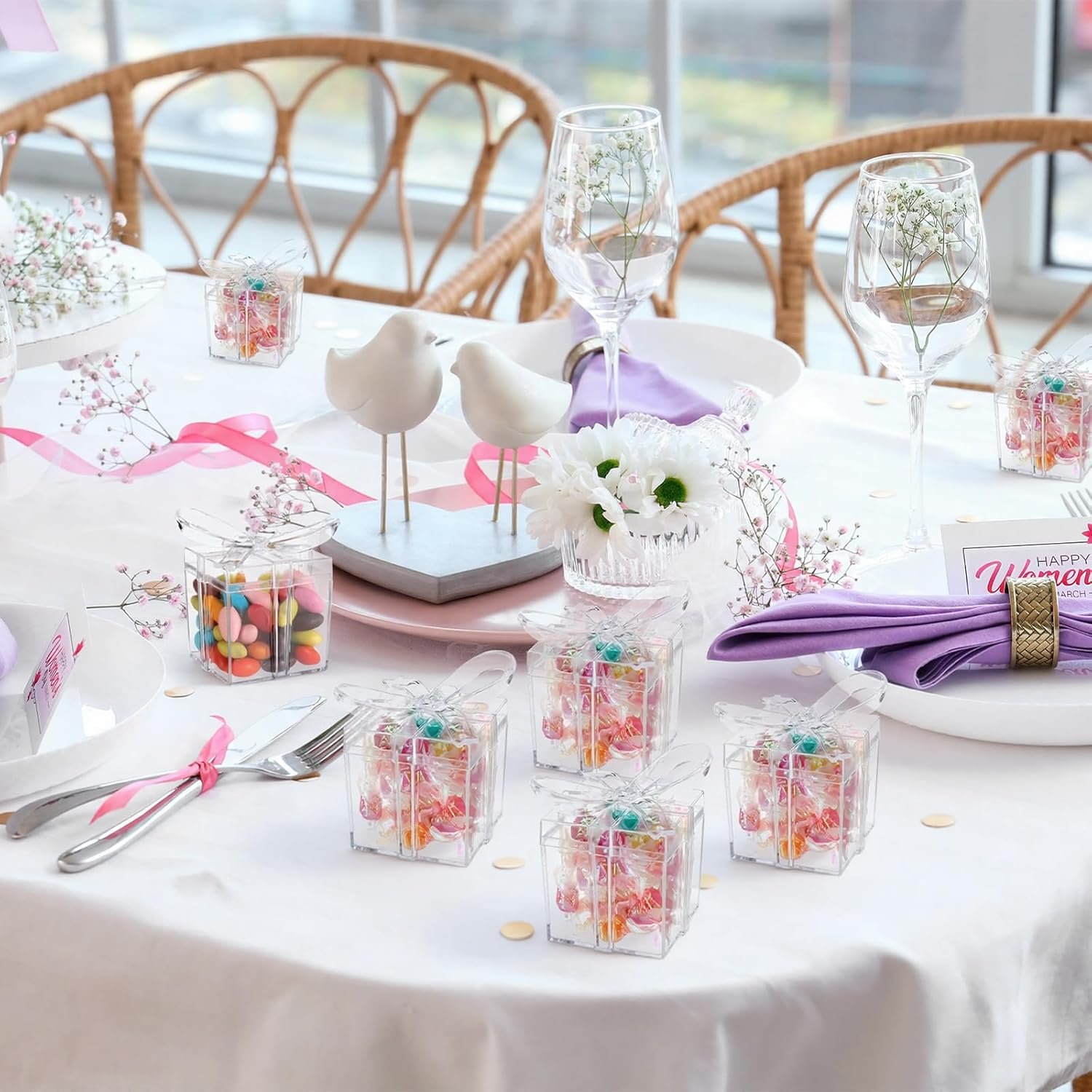 Marchio Bianco Scatoline Trasparenti in Acrilico con Coperchio a Fiocco 24 Pezzi 2 x 2 x 2.3 pollici per Bomboniere Matrimonio Baby Shower Compleanno Logo Personalizzato dal Fornitore