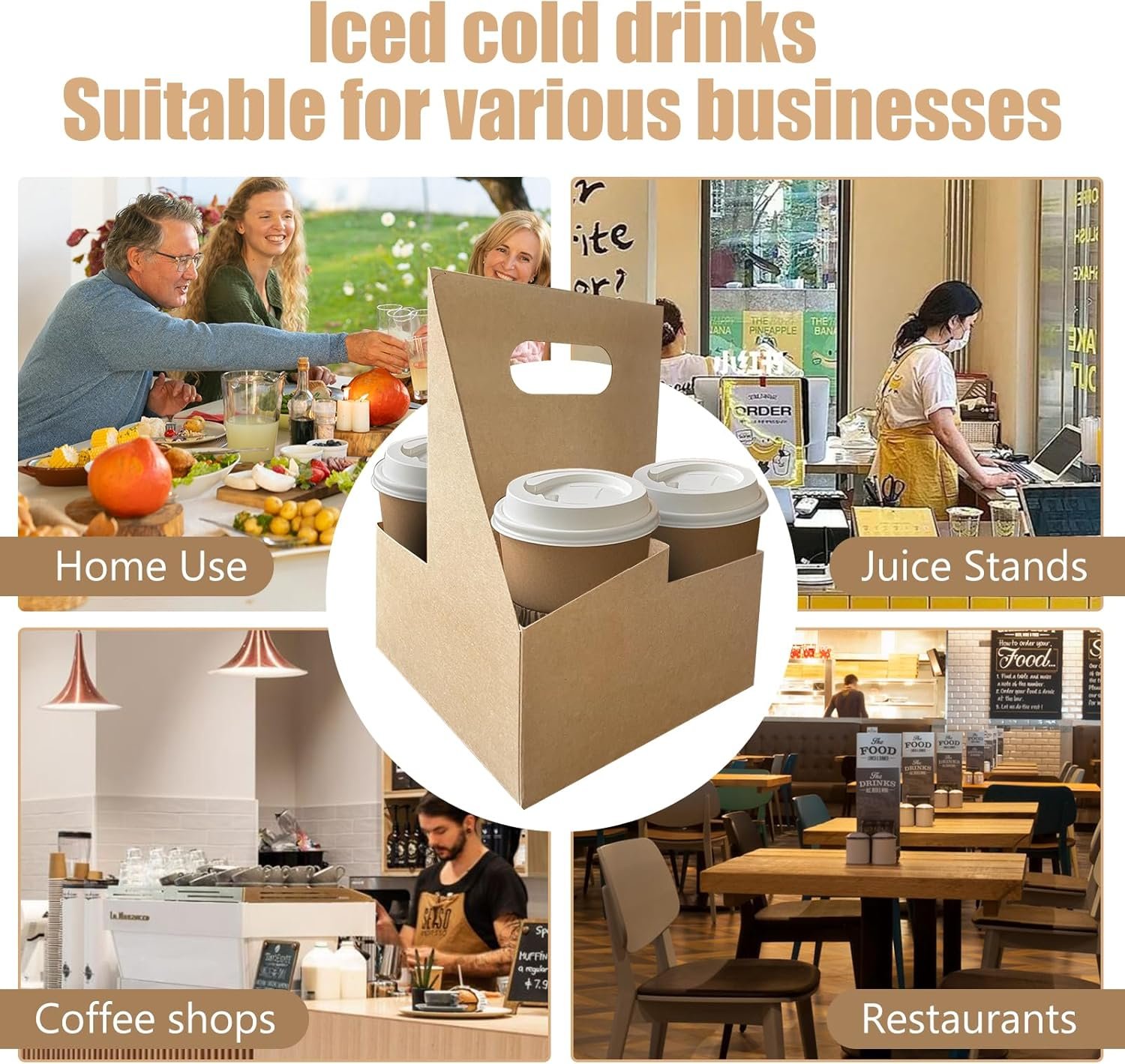 Logo Personalizzato Portabevande Caffè con Maniglia 4 Tazze 50 Pezzi Assemblabili dal Produttore Usa e Getta per Consegne Cibo Bevande Marchio Bianco