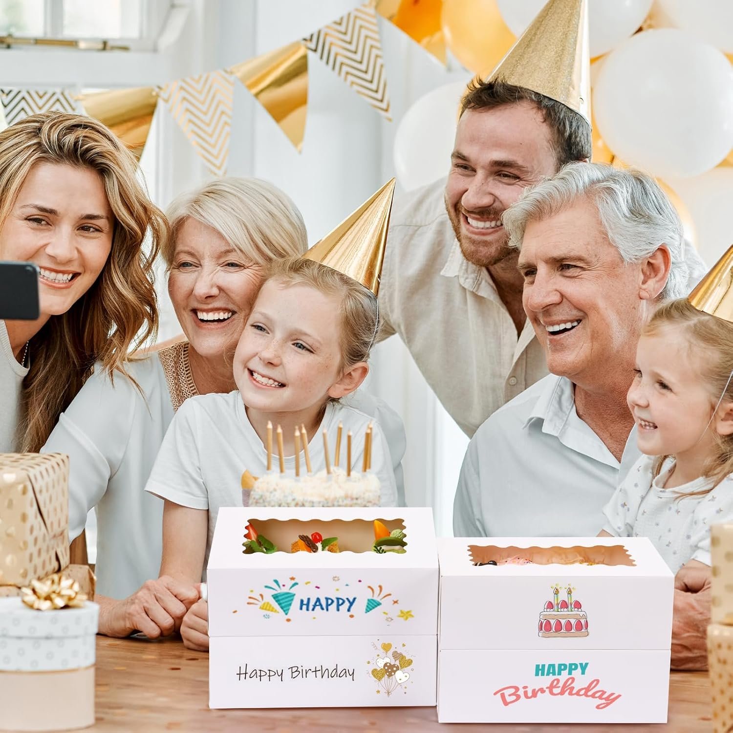 Produttore Scatole Biscotti con Finestra Logo Personalizzato 28 Pz 9x6x3 Pollici Bianche Marchio Bianco per Pasticceria Fragole Cioccolato Muffin Ciambelle