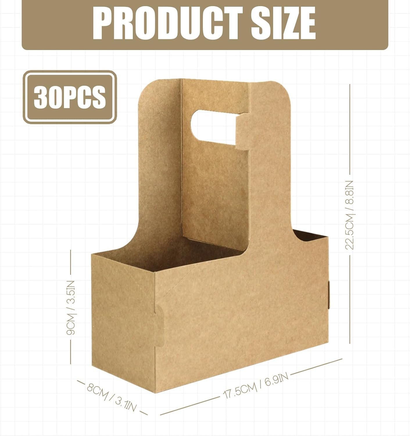 Marchio Bianco Portatazza 2 Tazze Monouso con Maniglia Cartone Kraft Marrone 30 Pz per Bevande Calde o Fredde Caffè Consegna Da Asporto con Logo Personalizzato dal Produttore