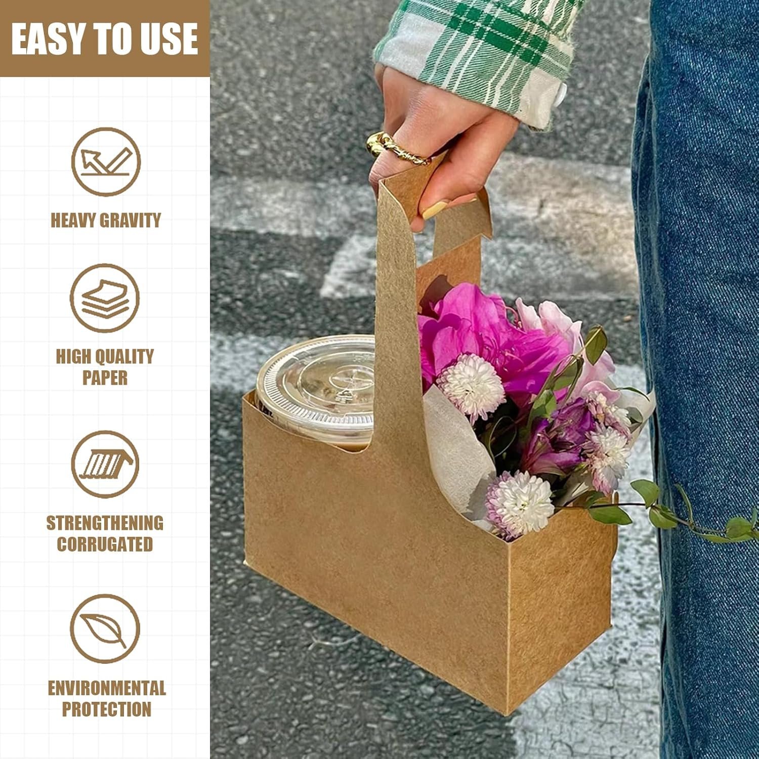 Marchio Bianco Portatazza 2 Tazze Monouso con Maniglia Cartone Kraft Marrone 30 Pz per Bevande Calde o Fredde Caffè Consegna Da Asporto con Logo Personalizzato dal Produttore