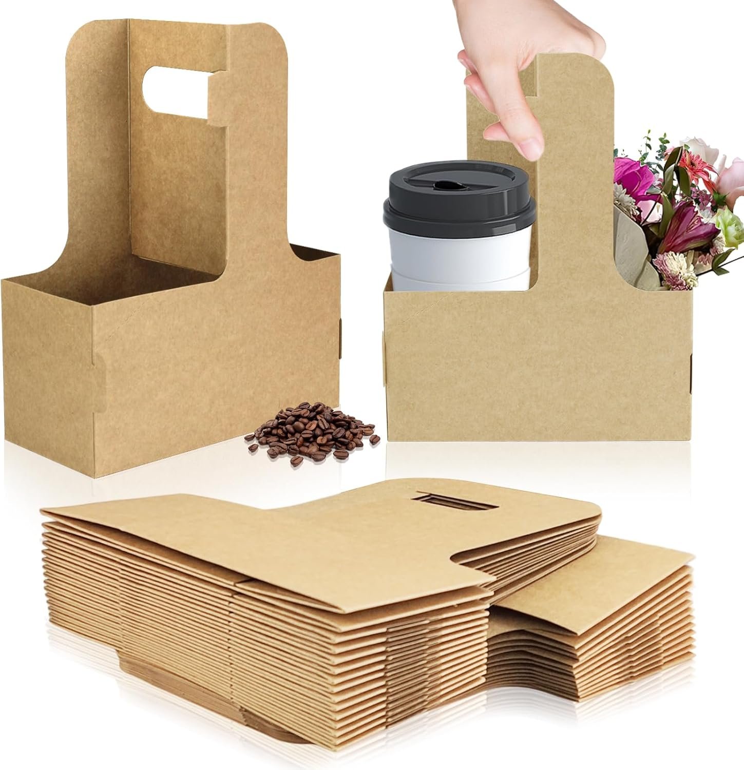 Marchio Bianco Portatazza 2 Tazze Monouso con Maniglia Cartone Kraft Marrone 30 Pz per Bevande Calde o Fredde Caffè Consegna Da Asporto con Logo Personalizzato dal Produttore