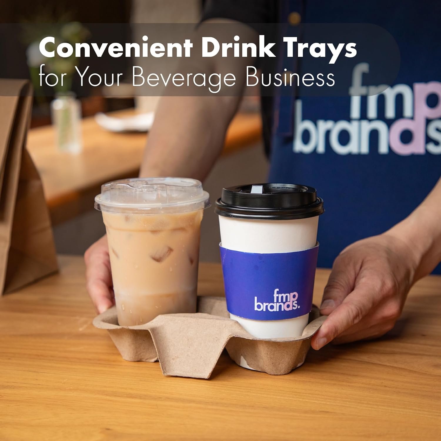 Marchio Bianco Portabevande Biodegradabili per 2 Tazze in Fibra di Polpa per Bevande Calde e Fredde Confezione da 100 con Logo Personalizzato Monouso per Consegne Uber Eats Caffè Fornitore