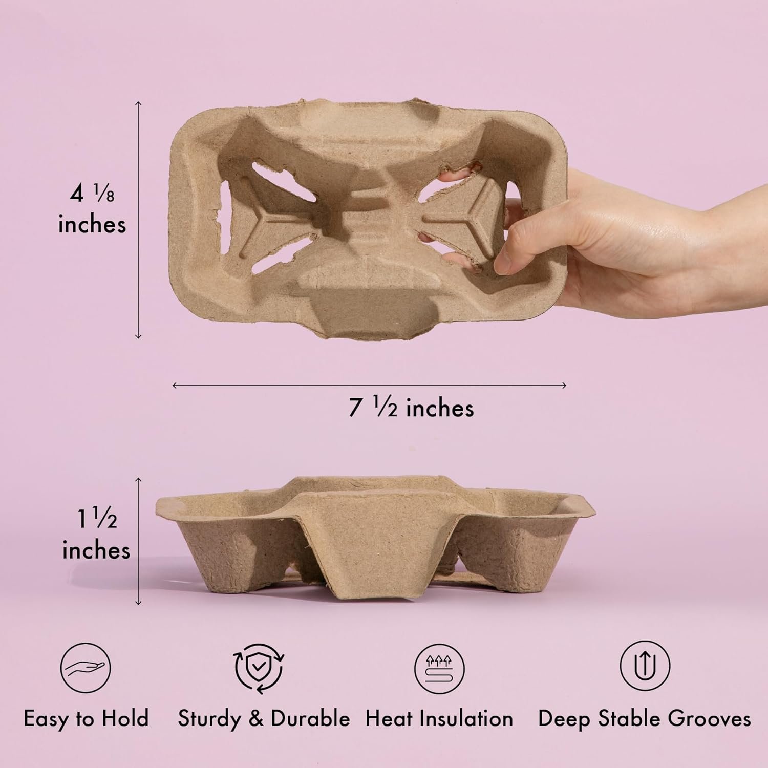 Marchio Bianco Portabevande Biodegradabili per 2 Tazze in Fibra di Polpa per Bevande Calde e Fredde Confezione da 100 con Logo Personalizzato Monouso per Consegne Uber Eats Caffè Fornitore