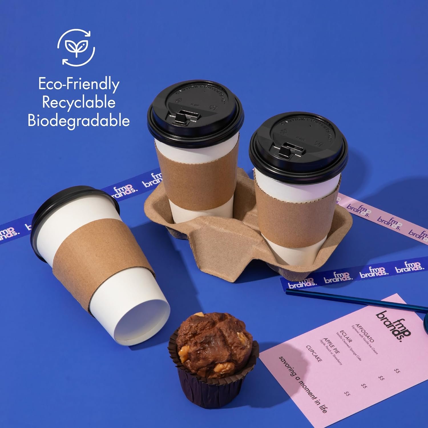 Marchio Bianco Portabevande Biodegradabili per 2 Tazze in Fibra di Polpa per Bevande Calde e Fredde Confezione da 100 con Logo Personalizzato Monouso per Consegne Uber Eats Caffè Fornitore