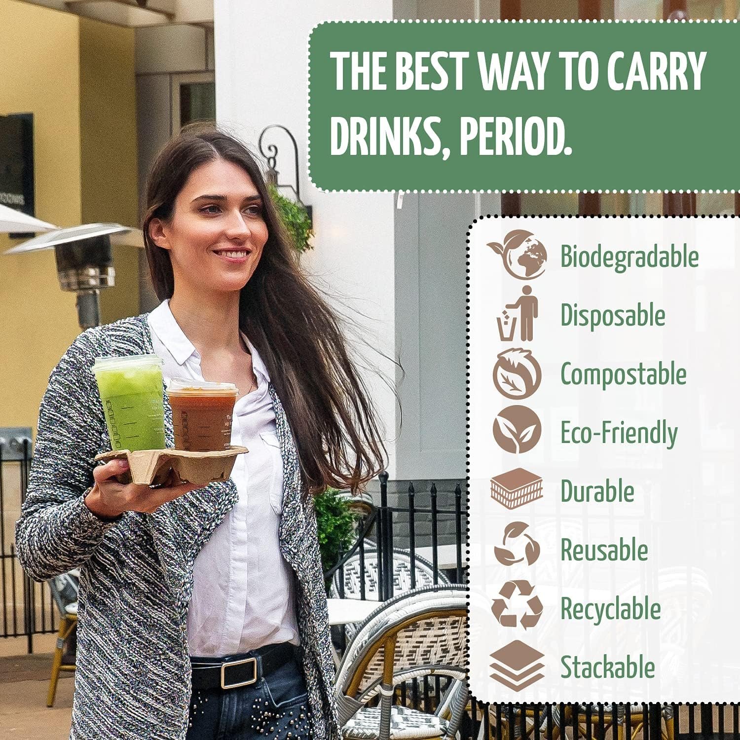 Marchio Bianco Portabevande 2 Tazze (50 Pz) Anti-Sversamento Senza Sporco Monouso Biodegradabile Ecologico per Consegne Bevande Calde o Fredde con Logo Personalizzato Ideale Asporto Auto dal Fornitore