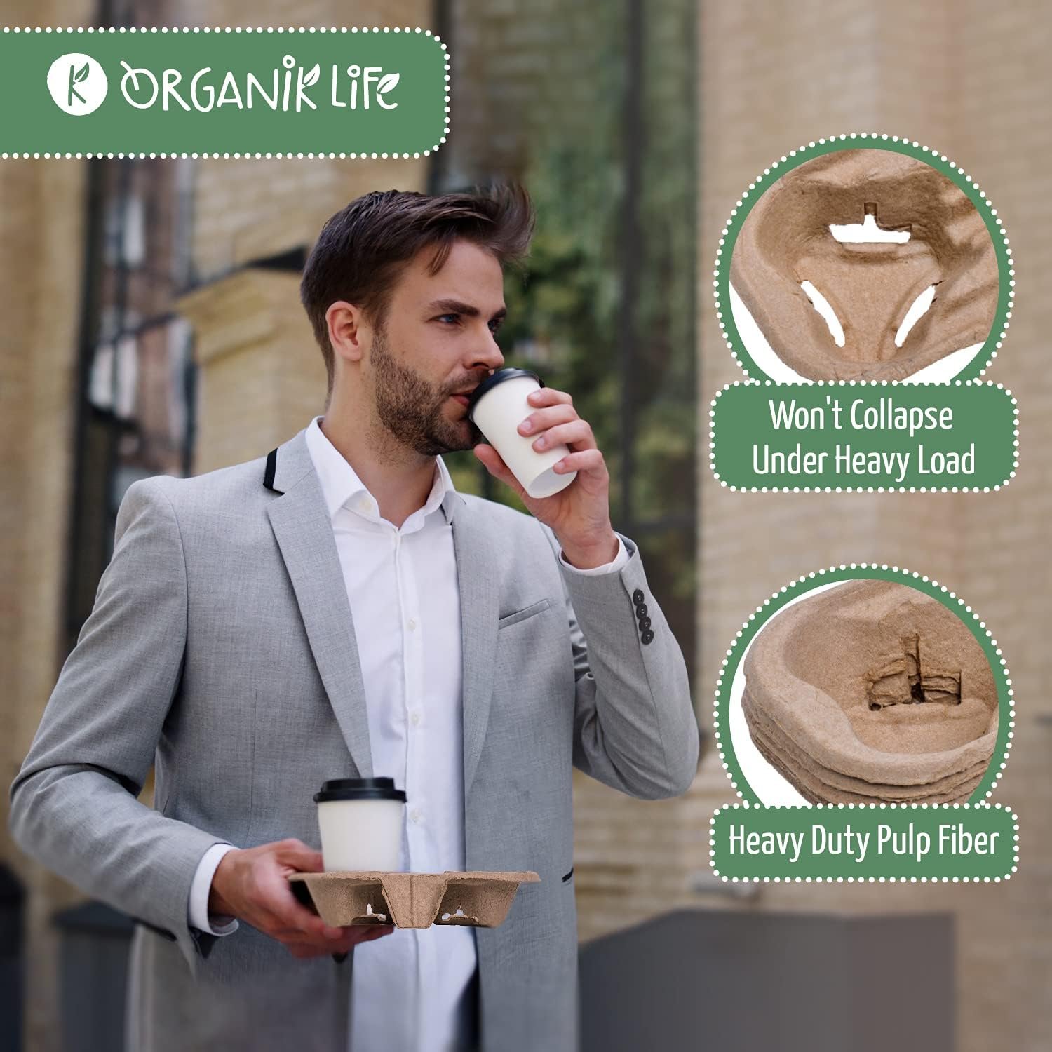 Marchio Bianco Portabevande 2 Tazze (50 Pz) Anti-Sversamento Senza Sporco Monouso Biodegradabile Ecologico per Consegne Bevande Calde o Fredde con Logo Personalizzato Ideale Asporto Auto dal Fornitore